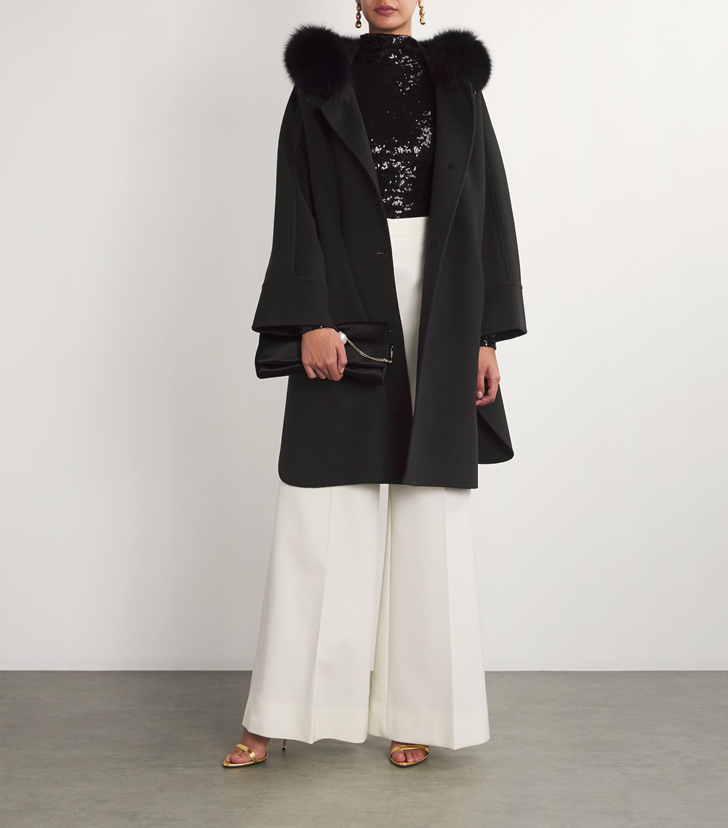 Yves Salomon Womens Wool-Cashmere Fox-Trim Cape Coat Image 2