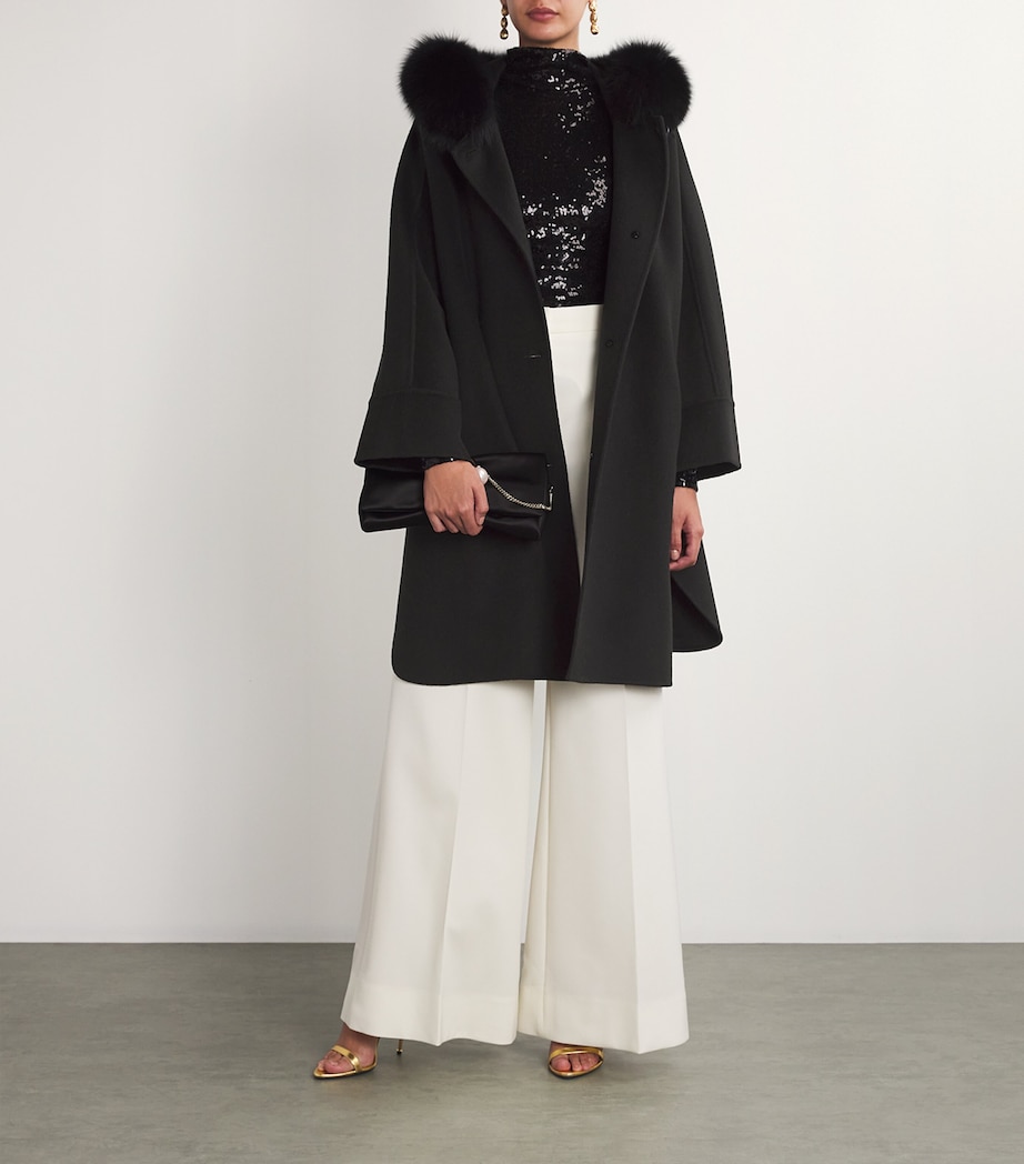 Wool-Cashmere Fox-Trim Cape Coat C99 Image 2