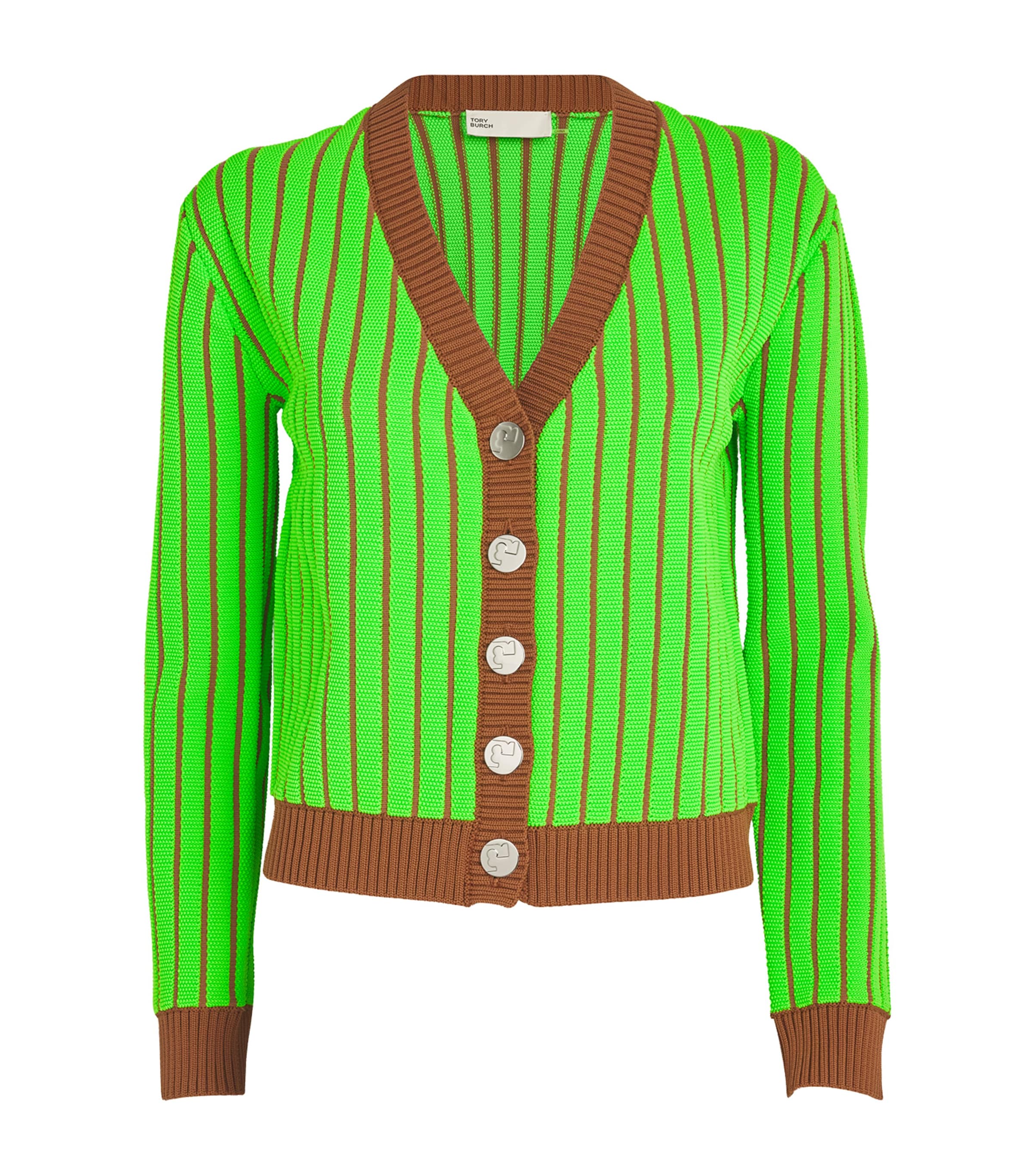 Shop Tory Burch Striped Cardigan In Green