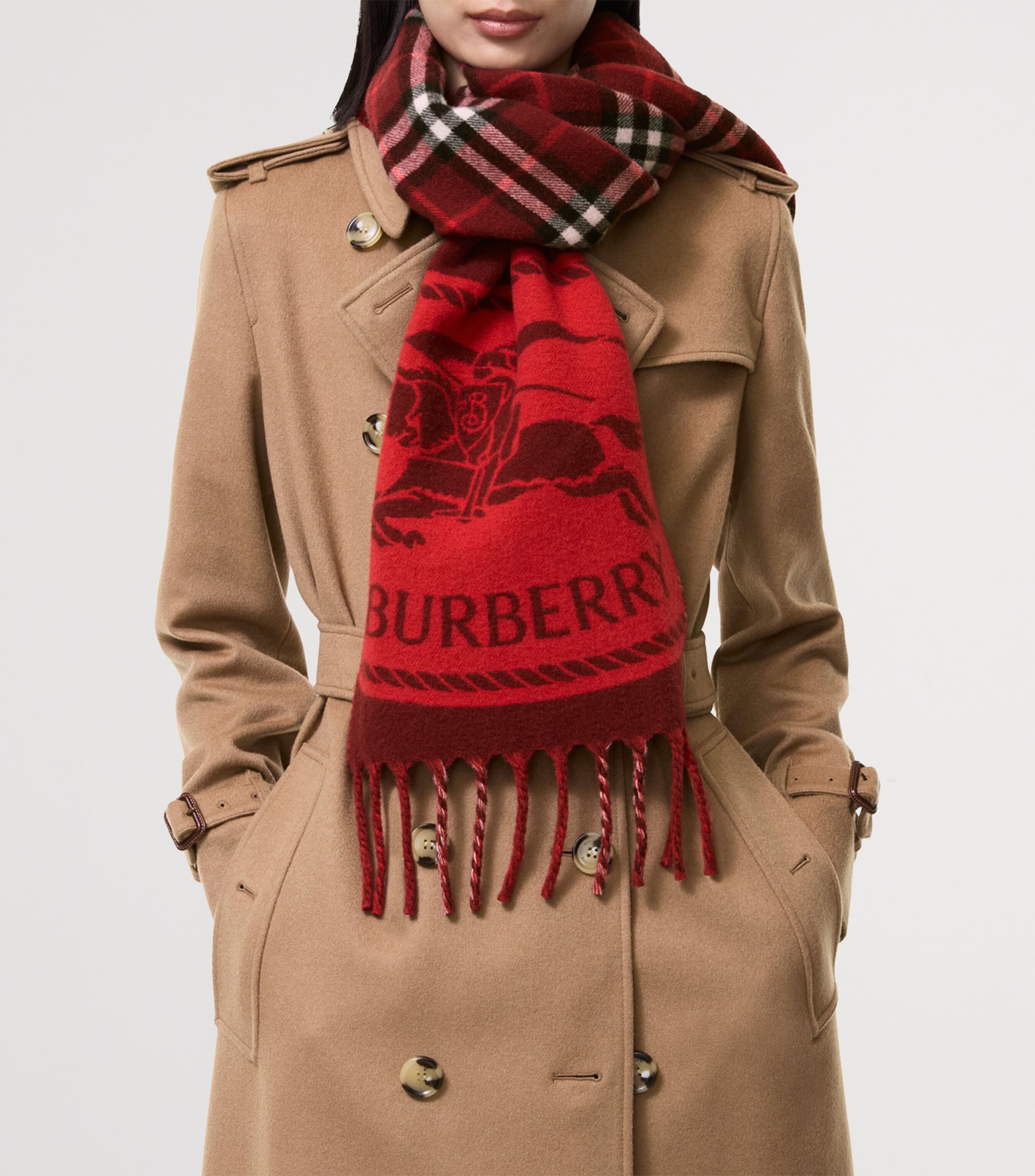 Burberry Cashmere Reversible Knight Stamp Scarf Oxblood/red Image 2