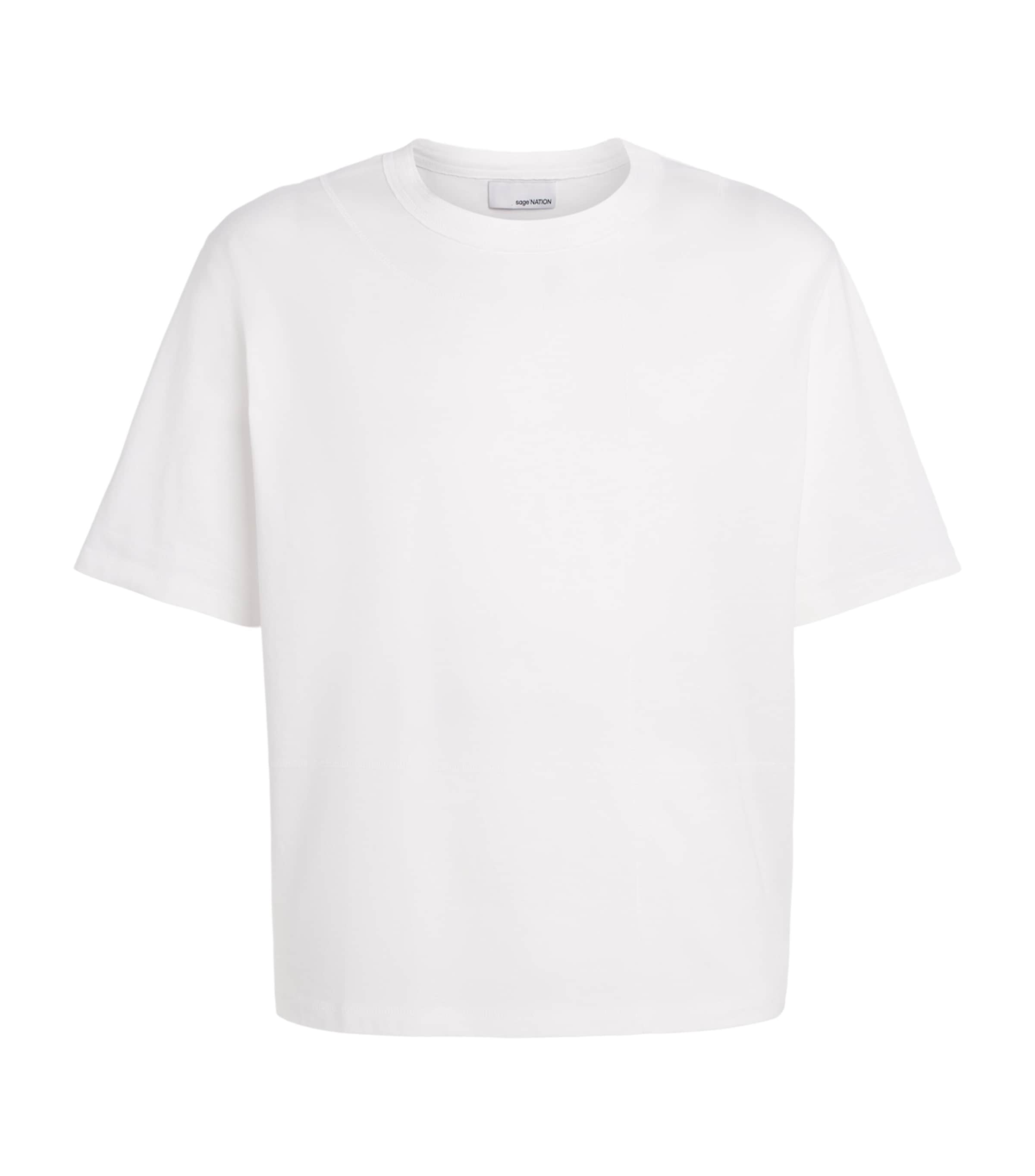 Sage Nation Mens Cotton Cross-Stitch T-Shirt Optic White Image 1