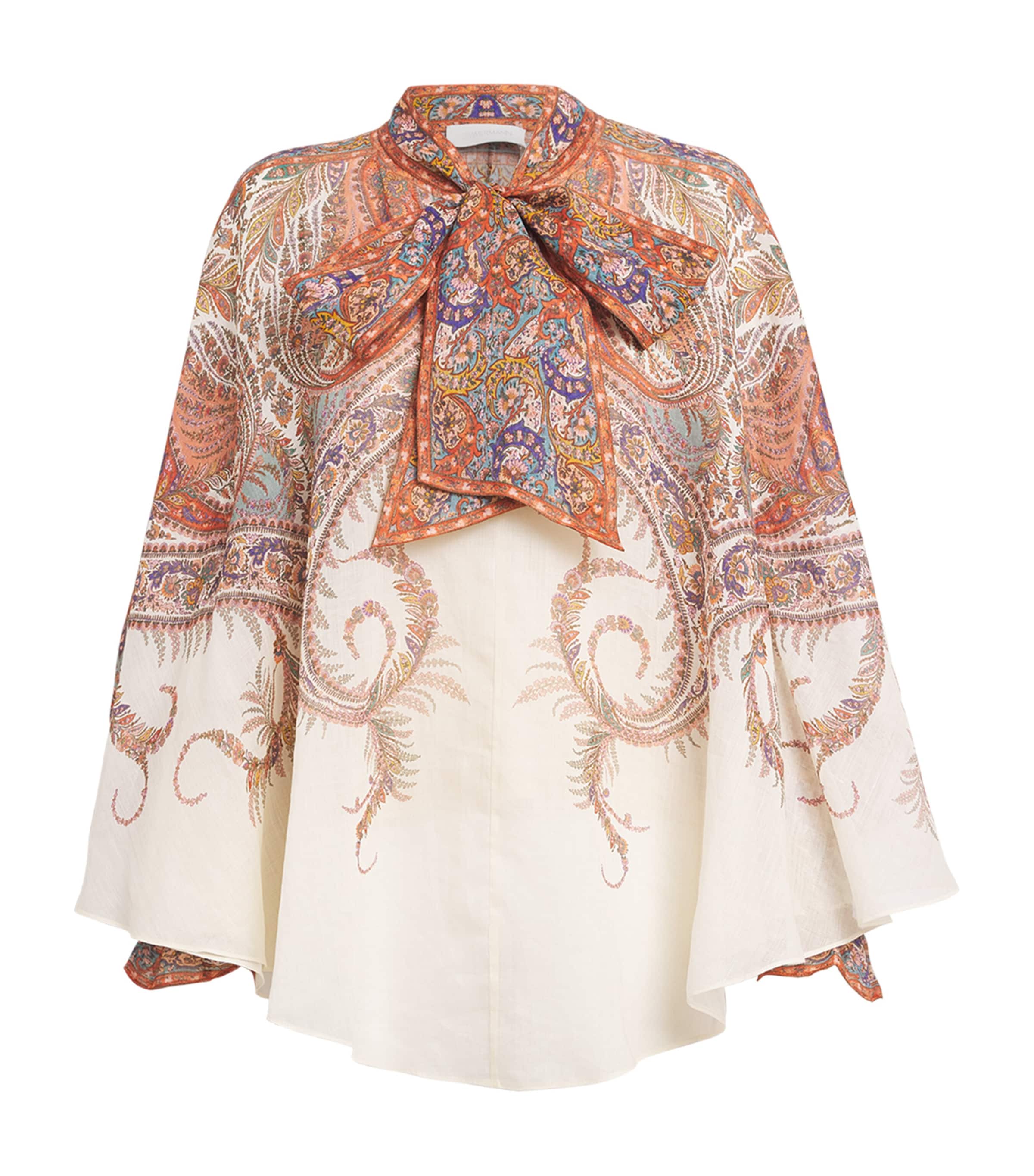 Zimmermann Rhiannon Multicolor Blouse With Tie Closure On The Front And Paisley Print In Ramie Woman In Multi