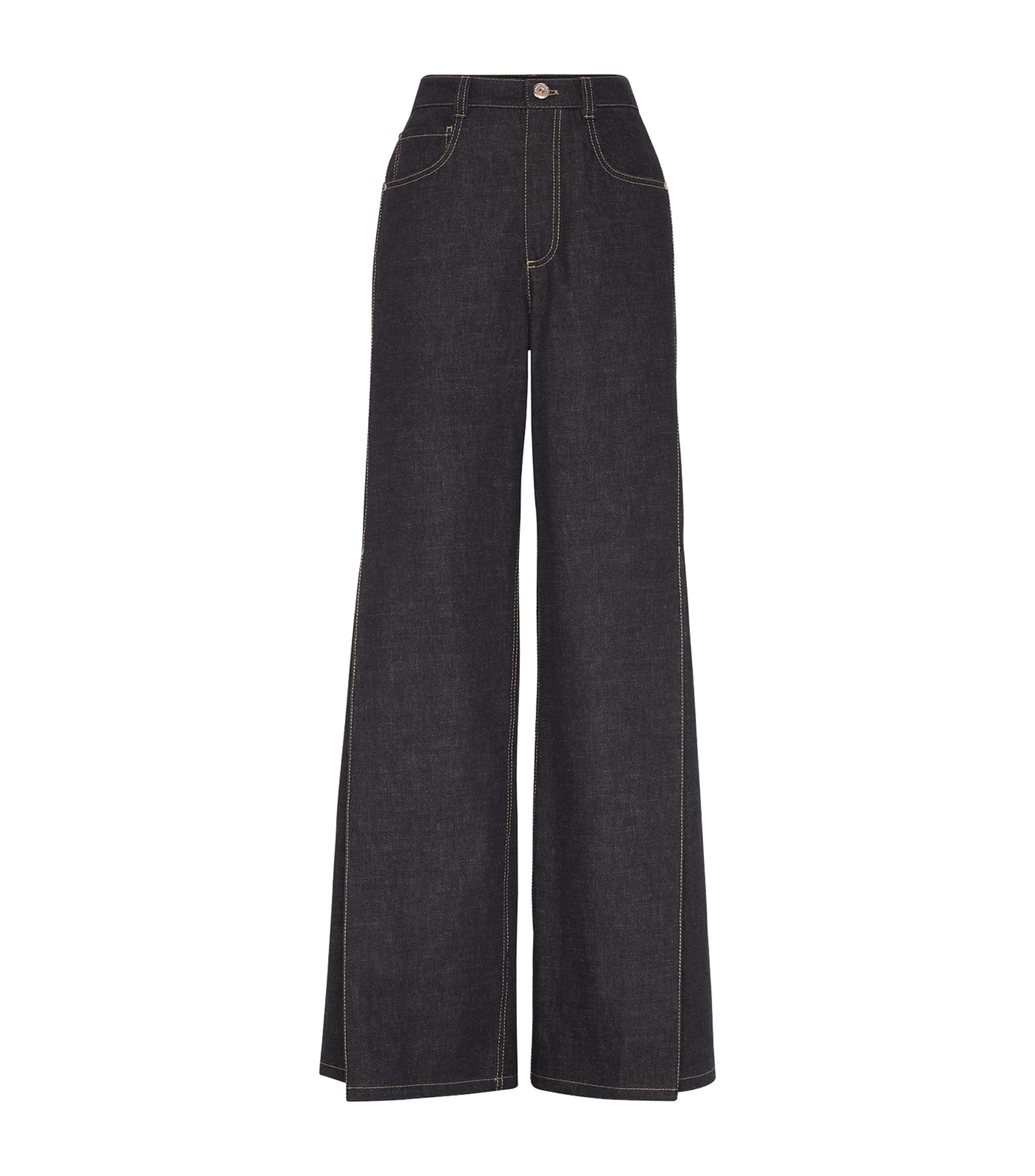 Brunello Cucinelli Monili-trim Mid-rise Wide-leg Jeans In Blue