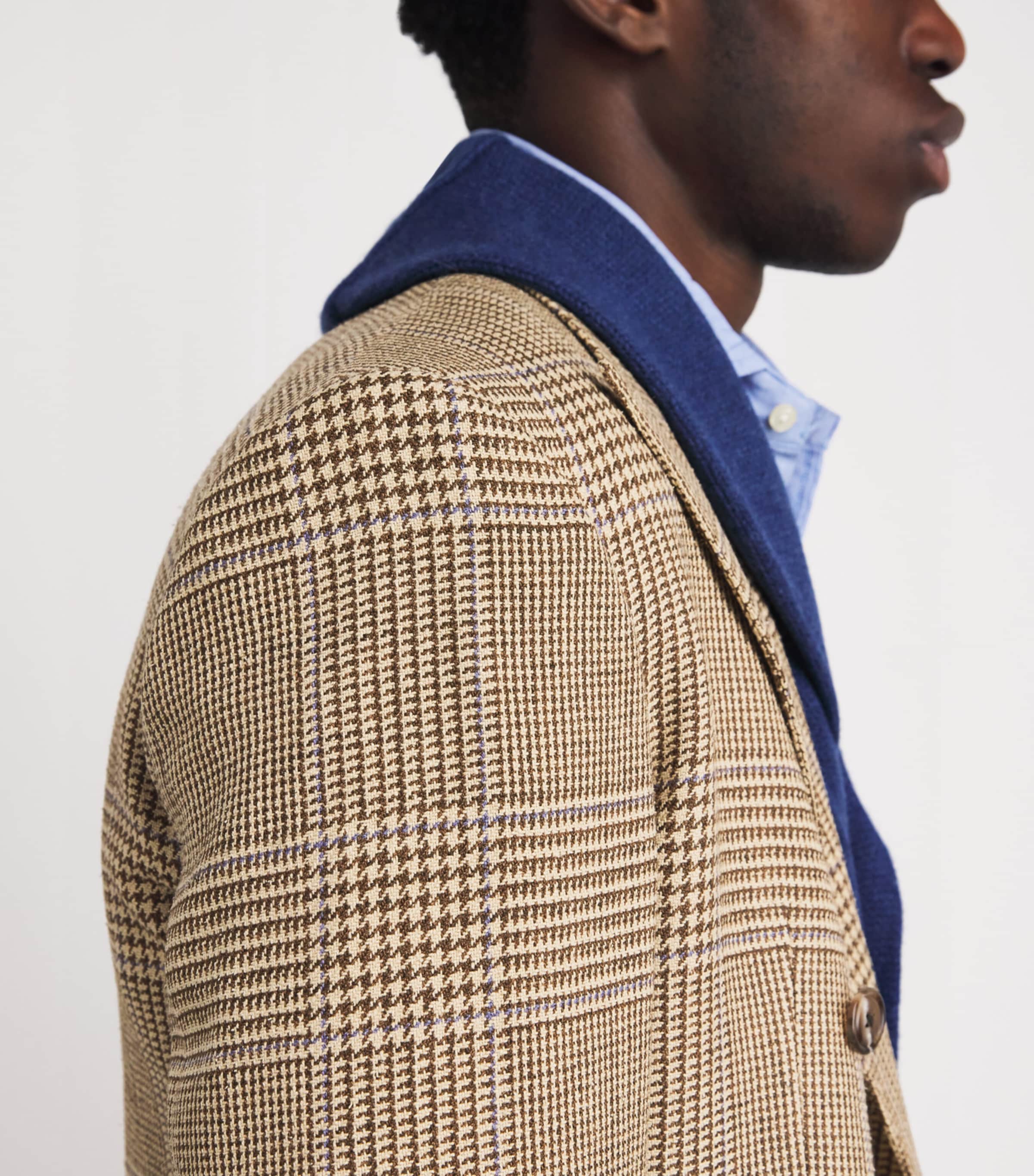 Linen-Silk-Cotton Glenplaid Check Blazer BROWN MULTI Image 6