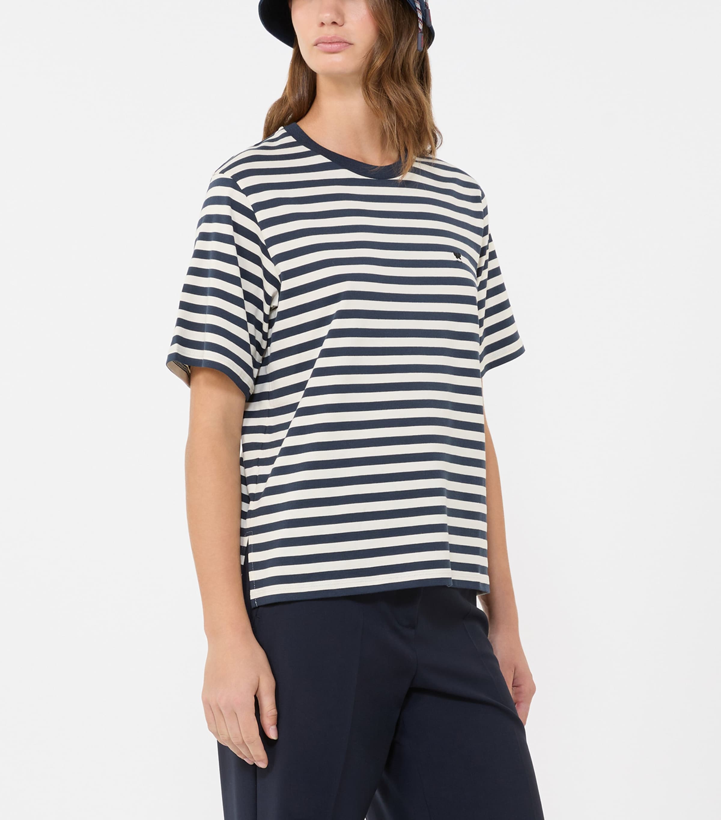 Weekend Max Mara Womens Cotton Stripe T-Shirt Ecru Image 5