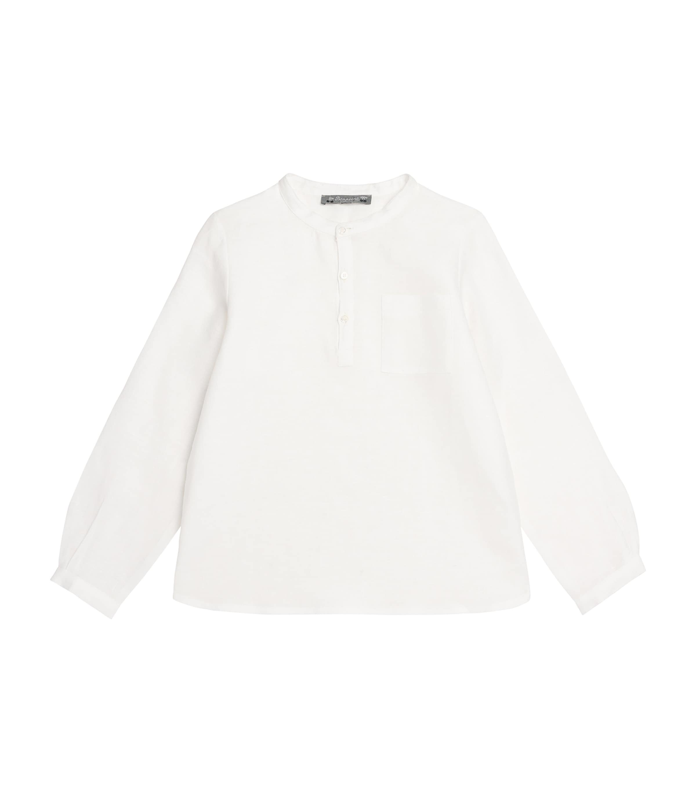 Bonpoint Linen Collarless Shirt (10-12 Years) Blanc Lait Image 1