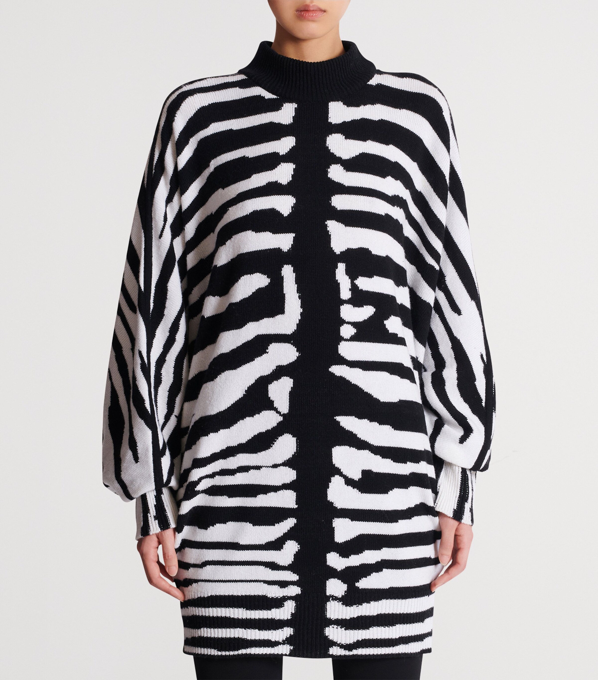 Wool-Cashmere Intarsia Mini Dress EAB NOIR/BLANC Image 6