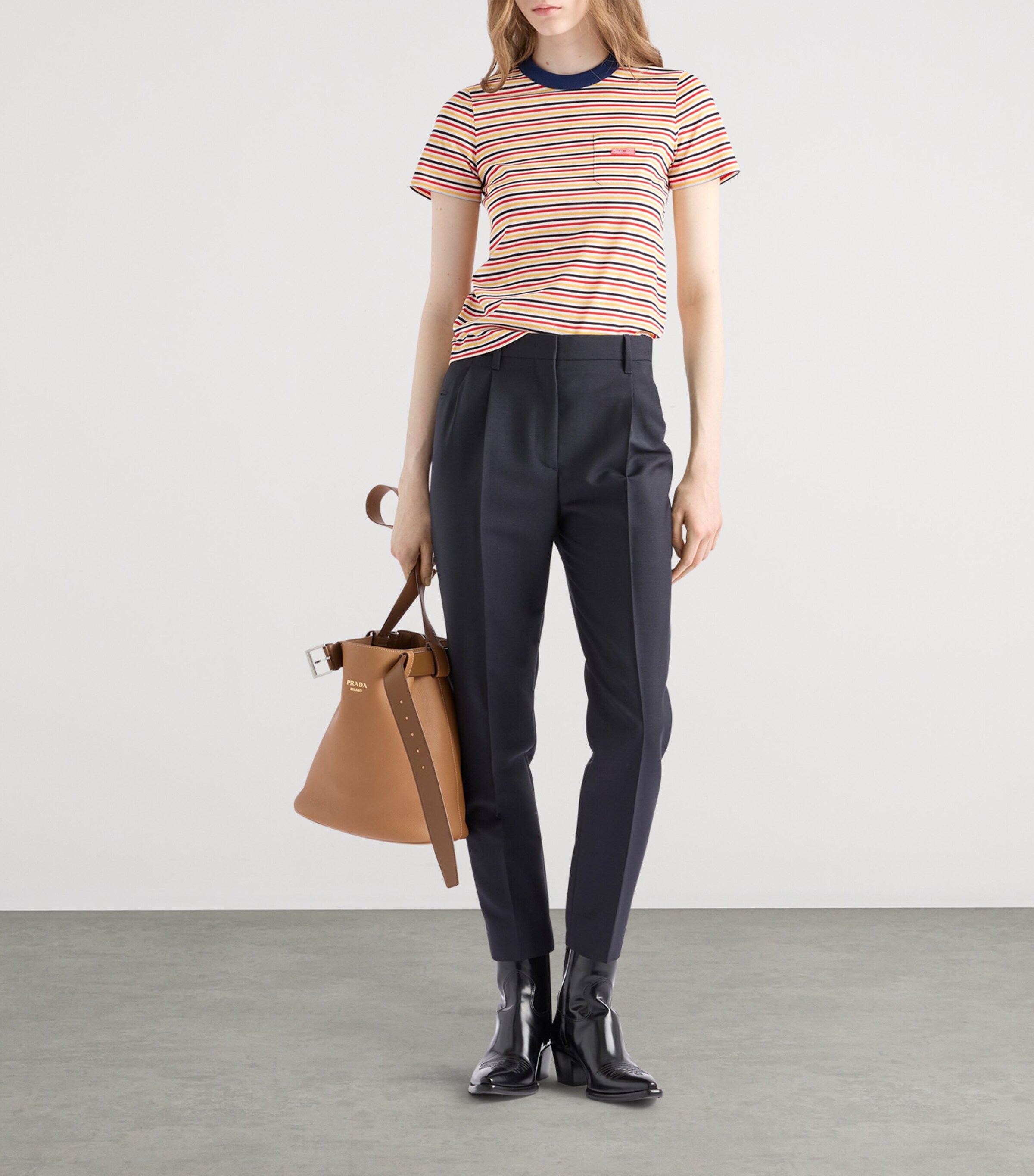 Prada Womens Cotton Stripe Lisle T-Shirt Image 2