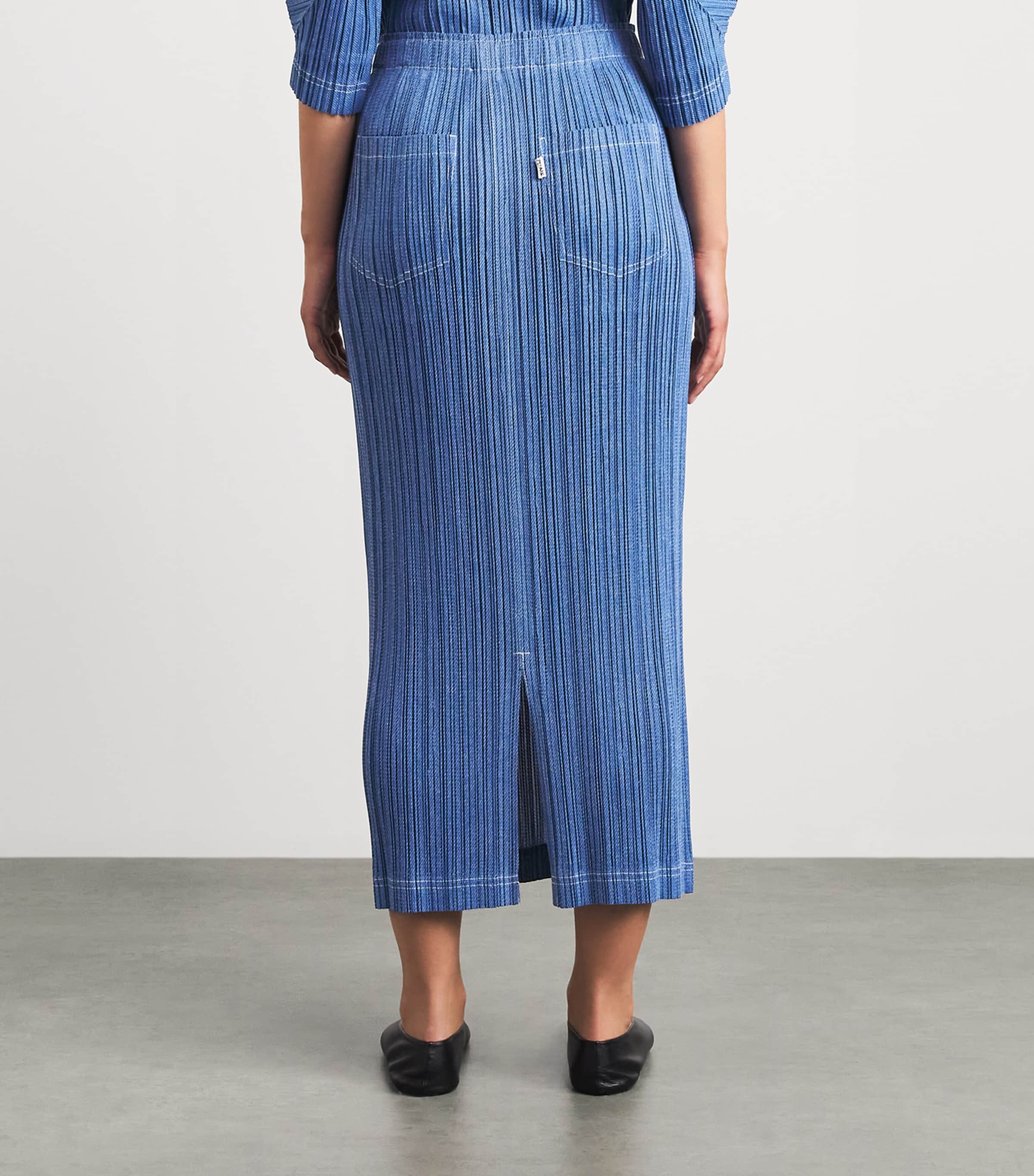Pleats Please Issey Miyake Womens Cotton Denim Midi Skirt Blue Image 5