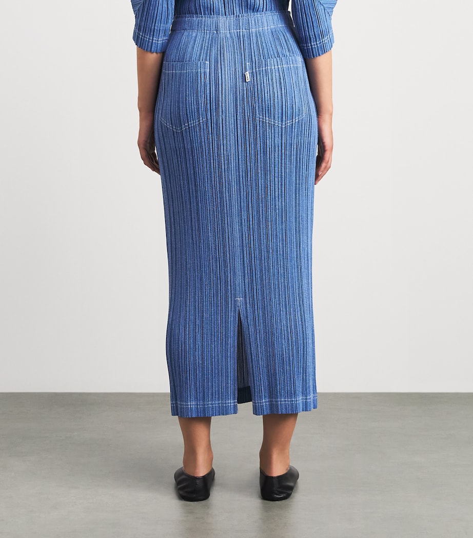 Pleats Please Issey Miyake Womens Cotton Denim Midi Skirt Blue Image 5