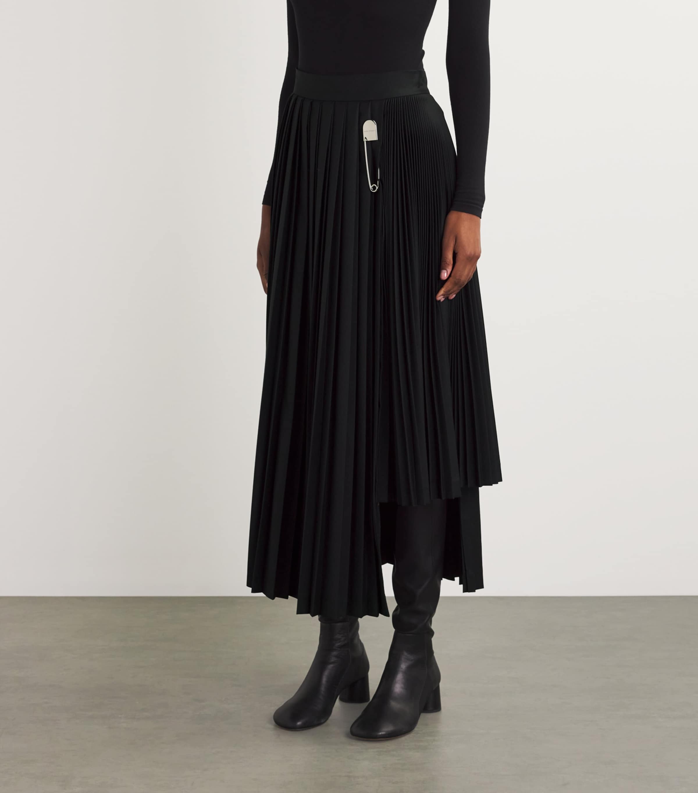 Laura Pitharas Womens Wool Contrast Pleated Skirt Solid Black Image 4