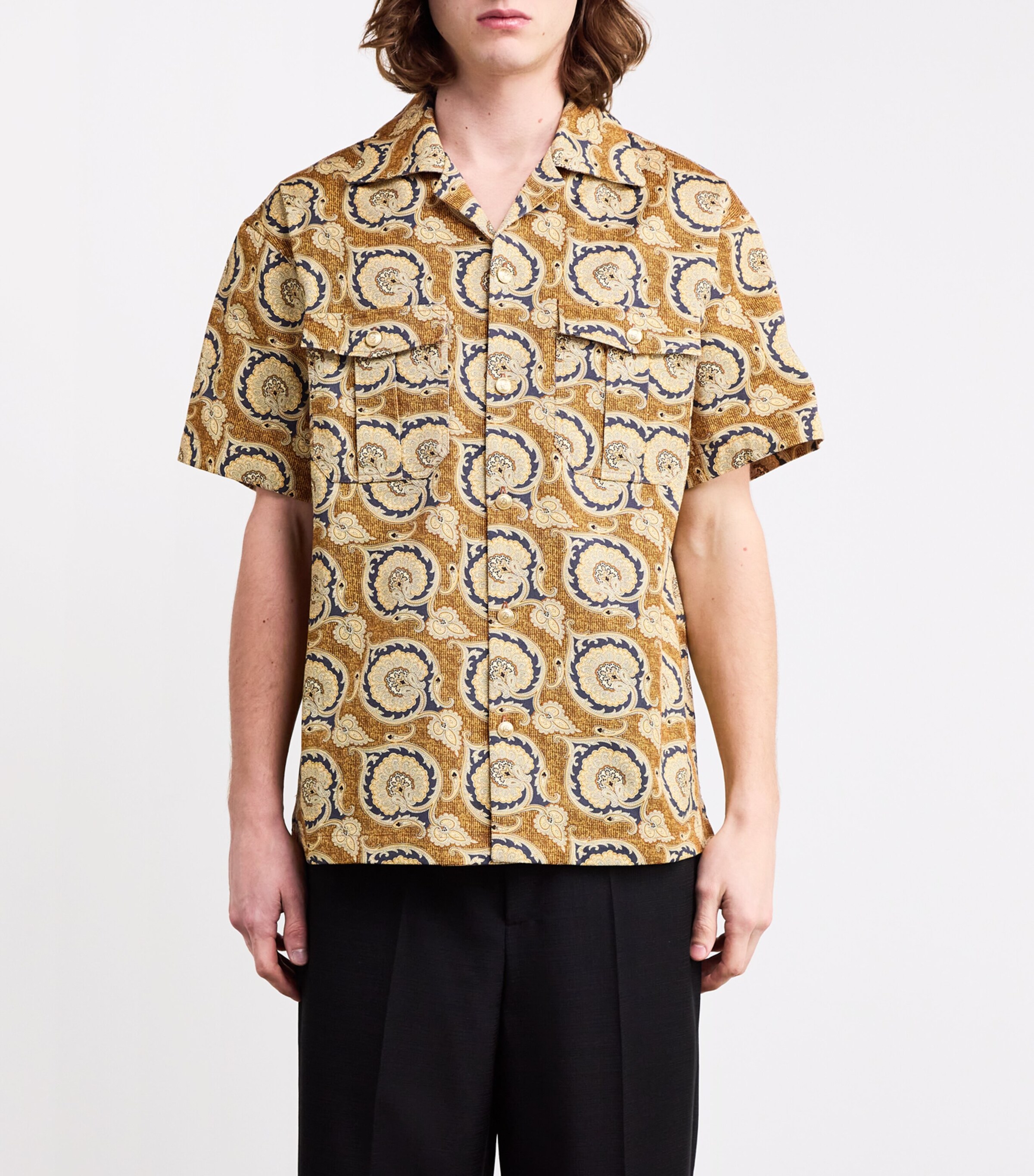 Drôle de Monsieur Mens Cotton Paisley Shirt Mustard Image 3