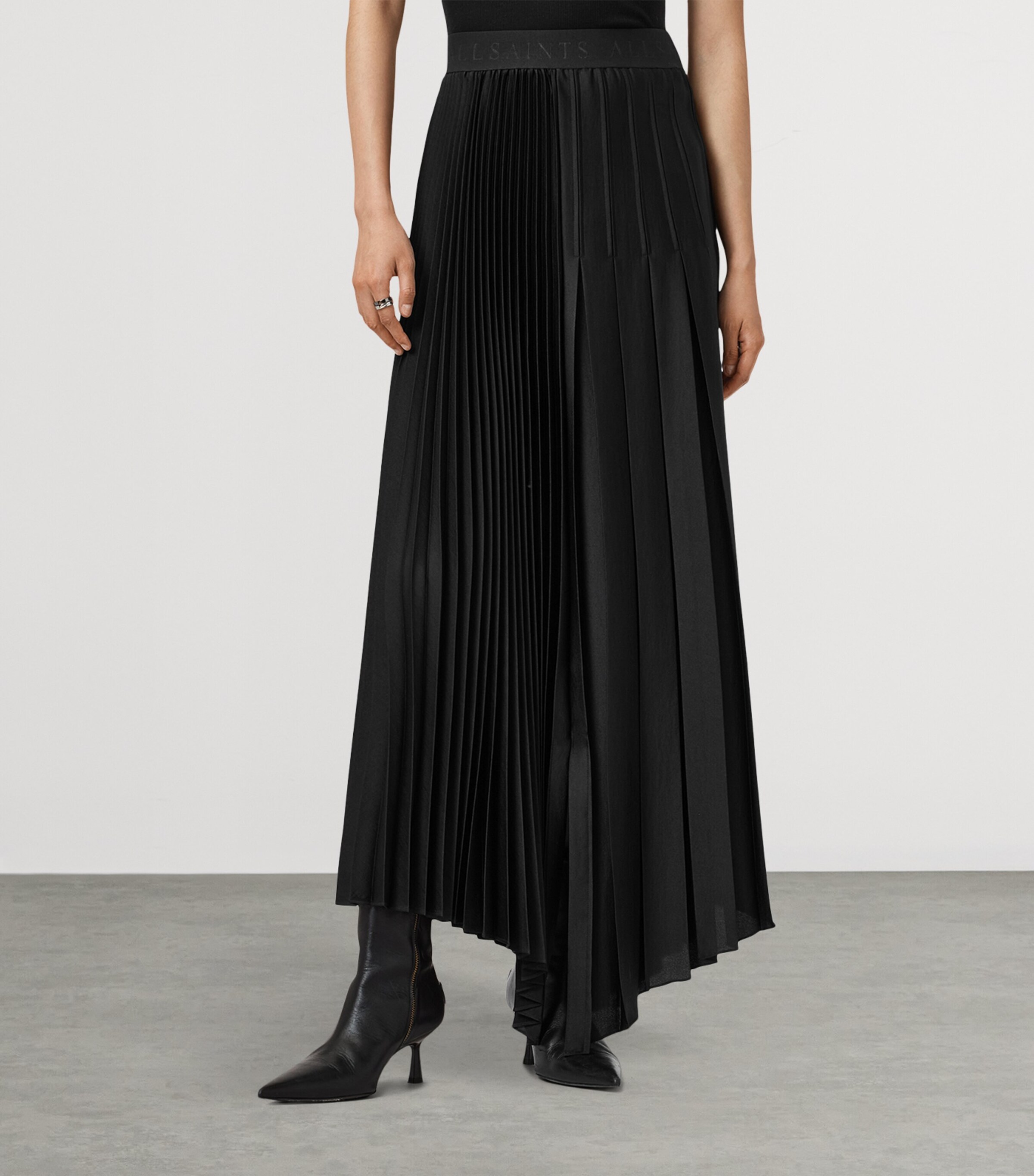 AllSaints Black Pleated Jax Maxi Skirt | Harrods UK
