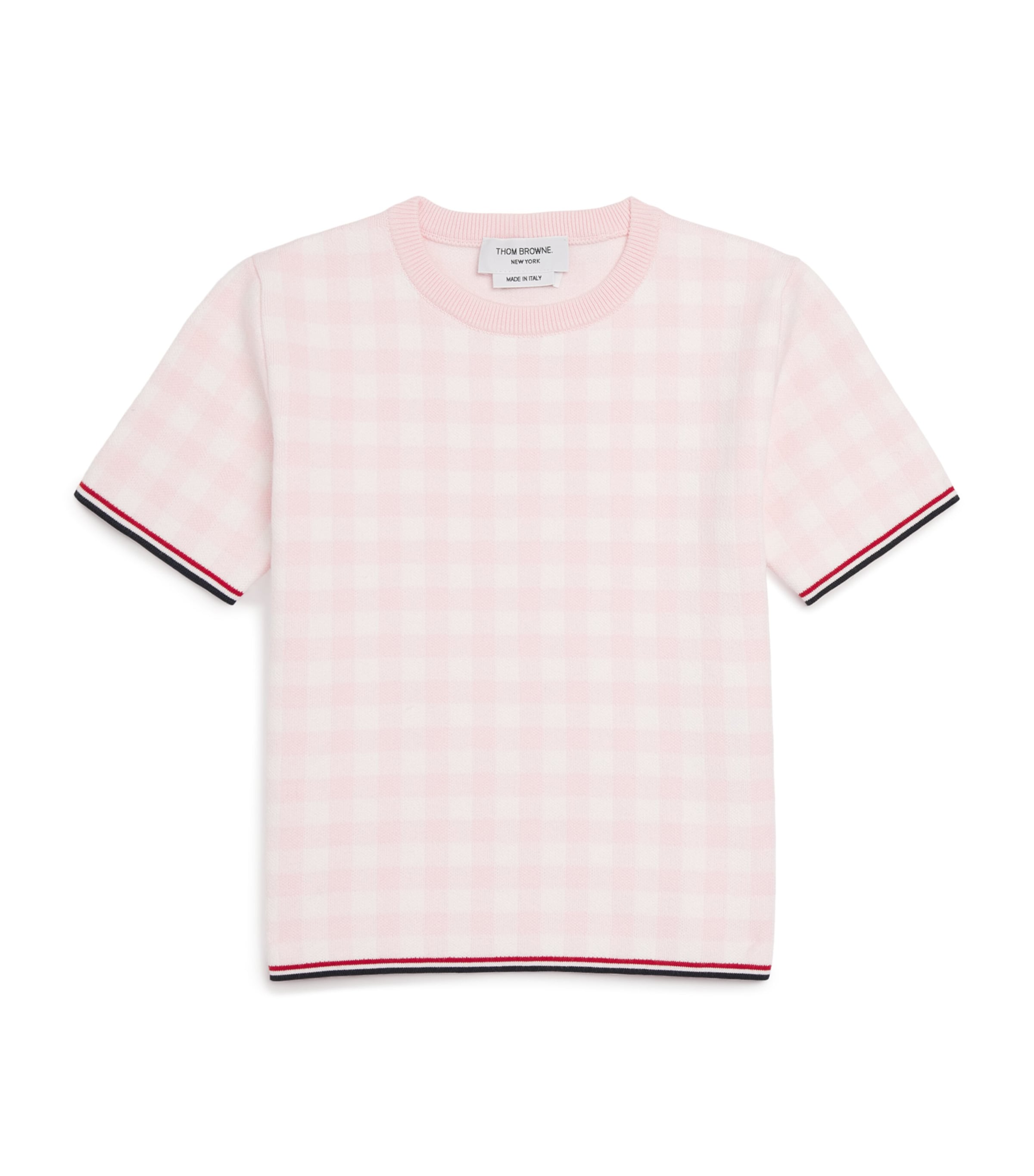 Thom Browne Kids Cotton-Blend Check Sweater (2-12 Years) Light Pink Image 1