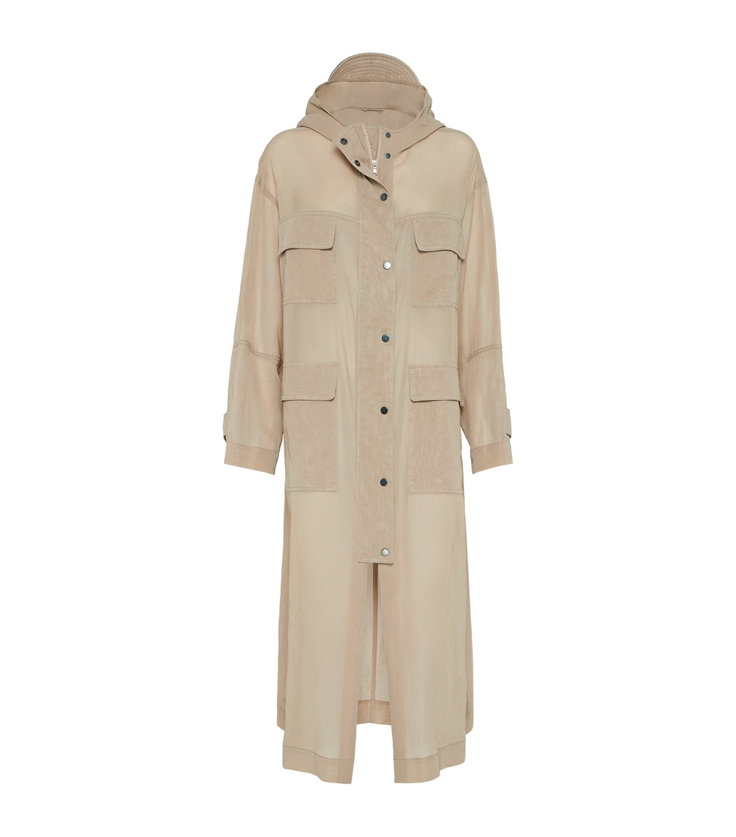 Brunello Cucinelli Cotton Organza Duster Coat In Brown