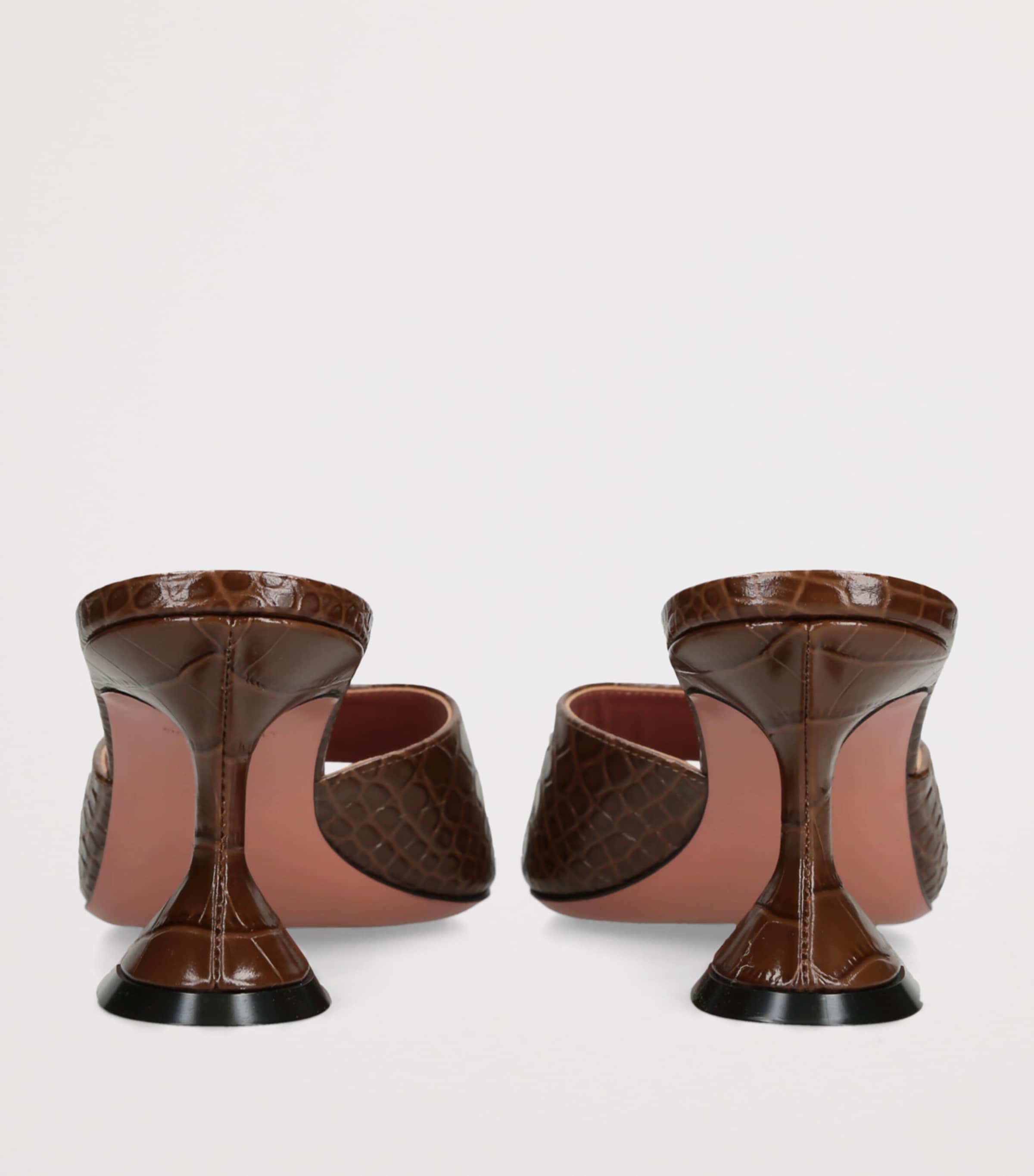 Amina Muaddi Croc-Embossed Leather Lupita Heeled Mules 70 Brown Image 2