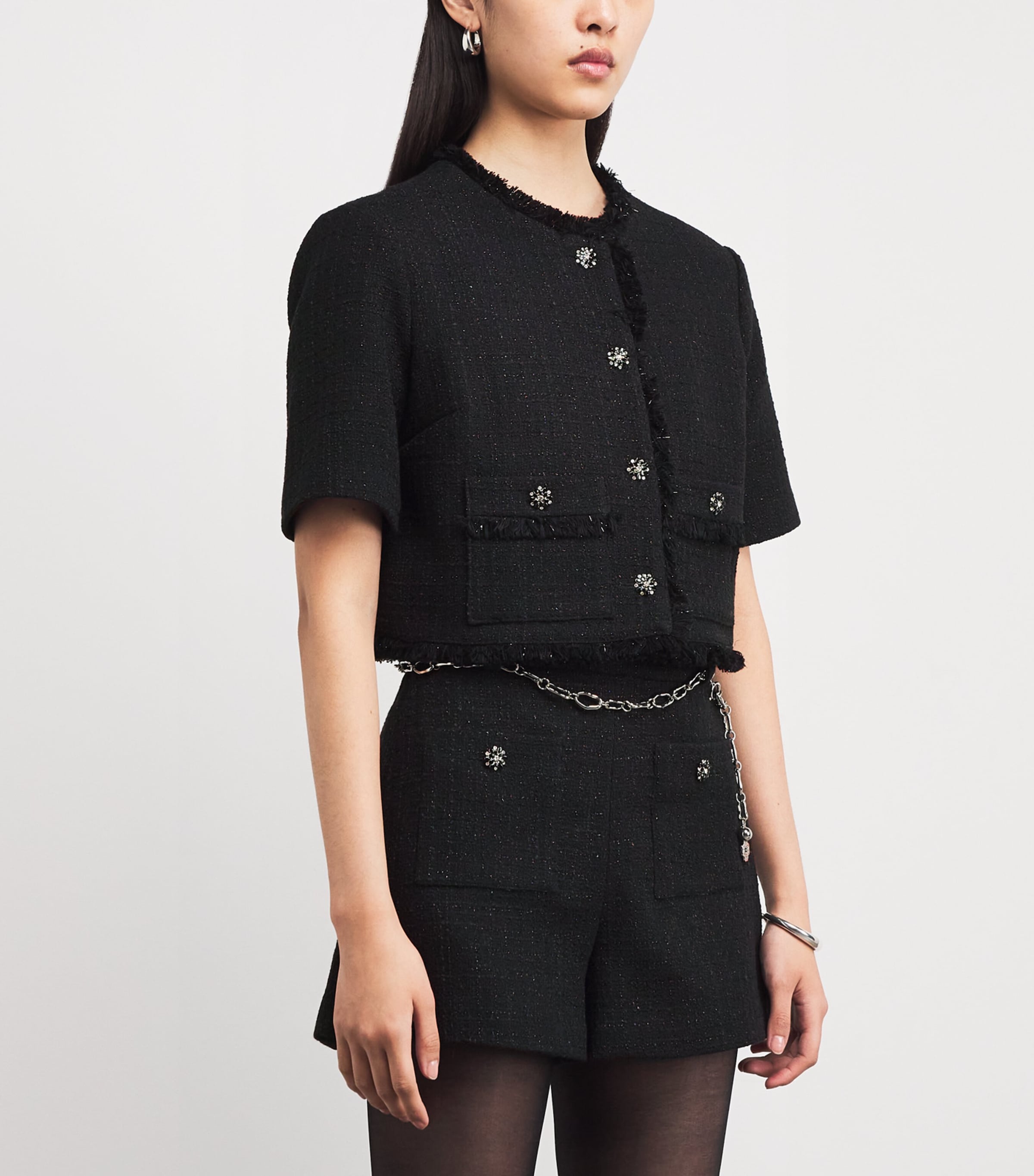 Tweed Rhinestone-Embellished Jacket BLACK Image 3