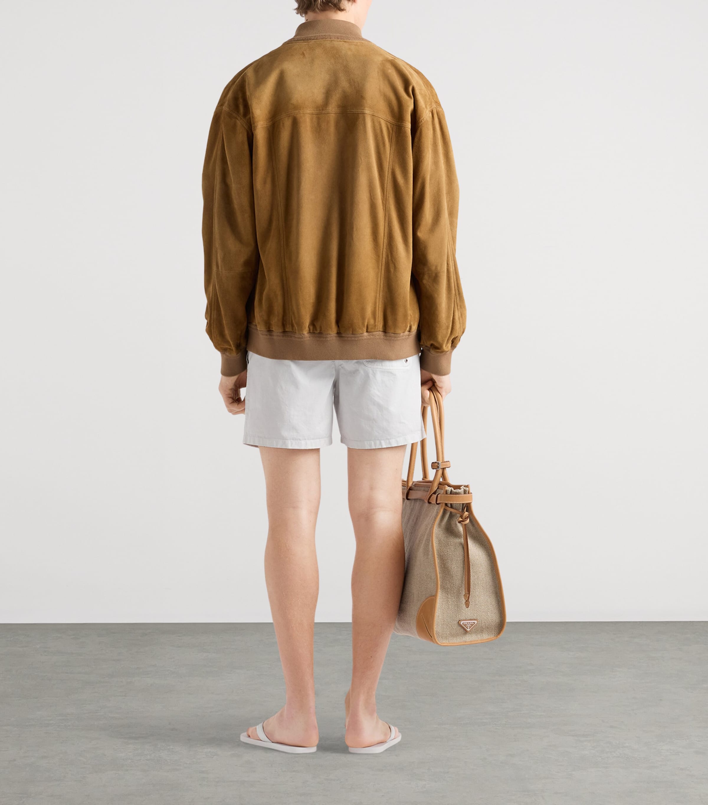 Prada Mens Cotton Twill Swim Shorts Neutral Image 4