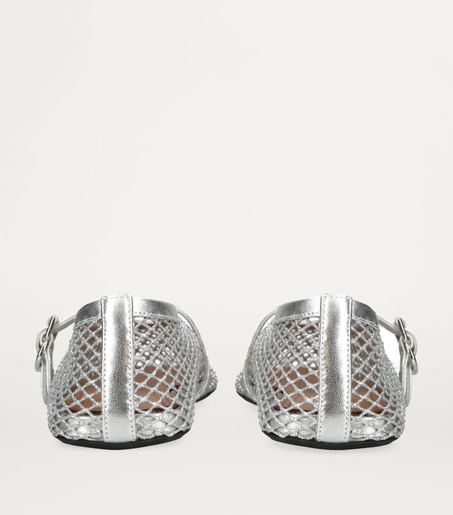 Alaïa Leather Mesh Ballet Flats Silver Image 2