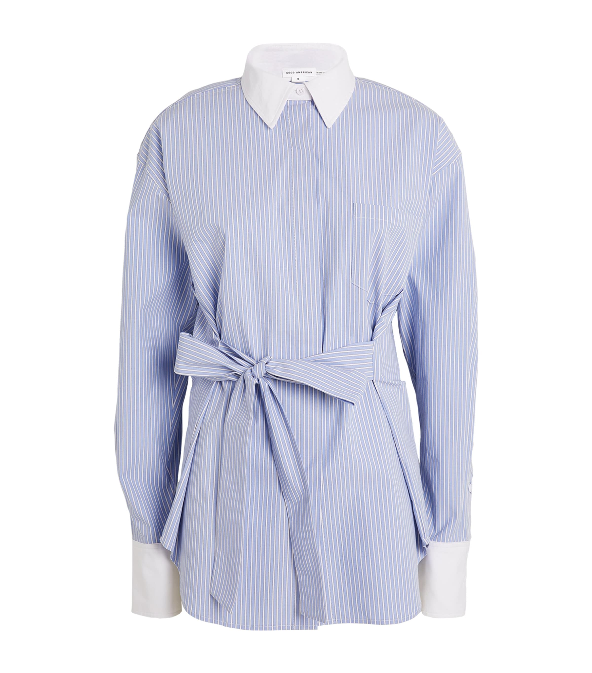 Good American Stretch-cotton Striped Shirt In Blue