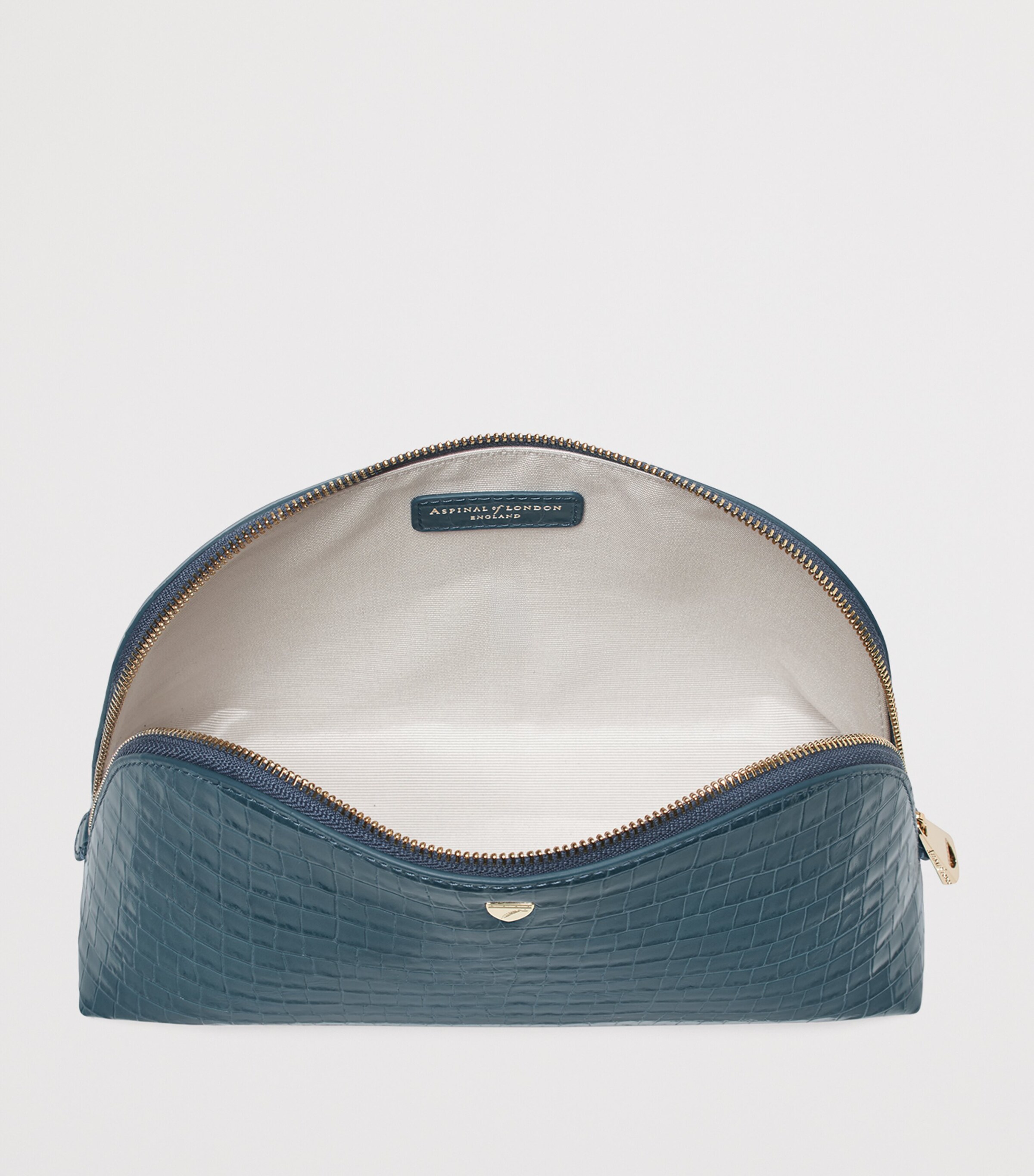 Large Leather Croc-Embossed Cosmetic Case PEACOCK Image 4