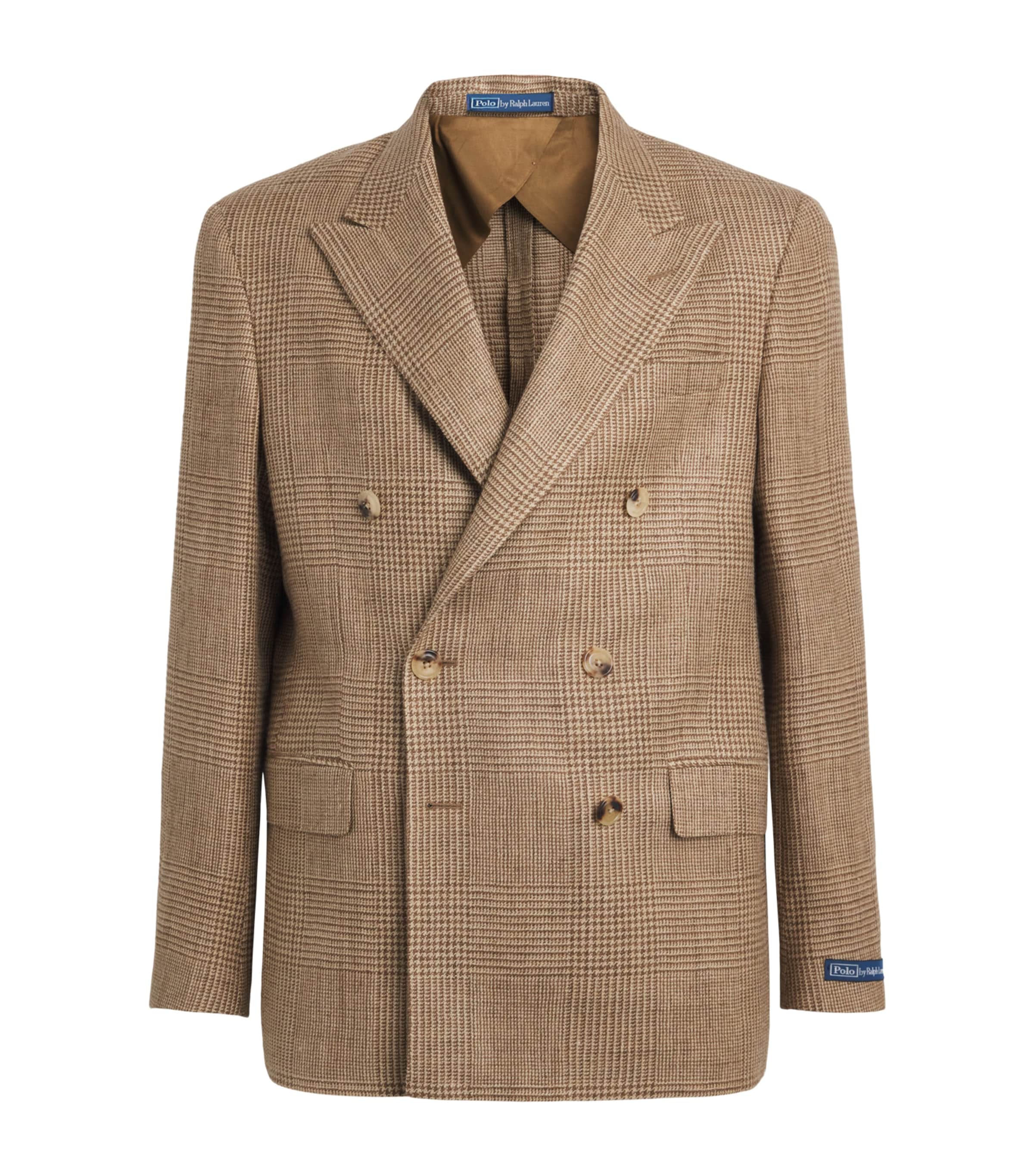 Polo Ralph Lauren Mens Linen-Silk-Wool Glenplaid Blazer Brown/tan Image 1