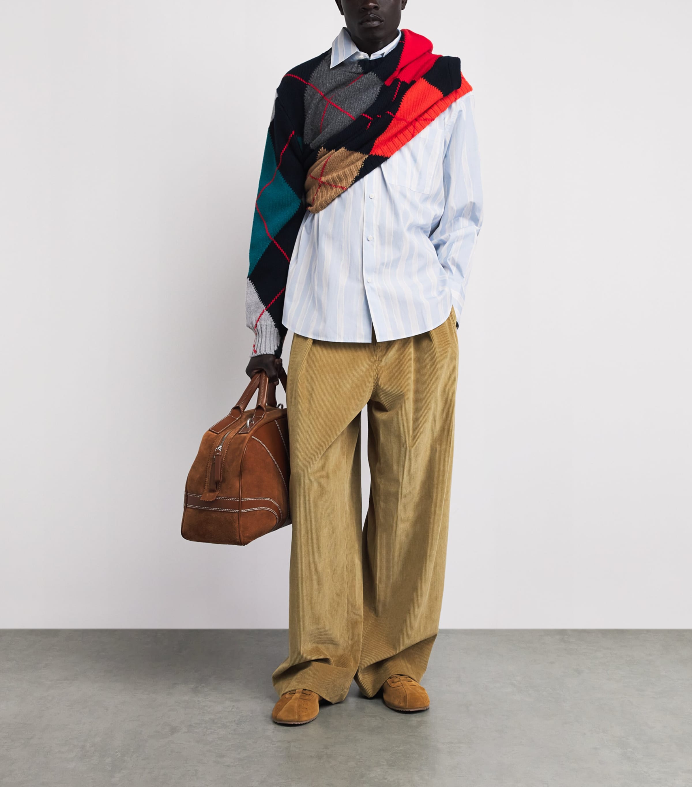 JW Anderson Mens Corduroy Pleated Wide-Leg Trousers Biscuit Image 2