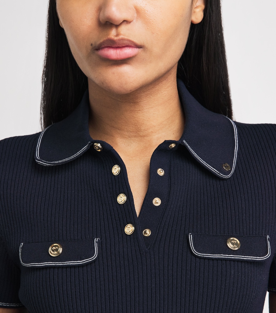 Maje Womens Ribbed Polo Shirt Navy Image 3