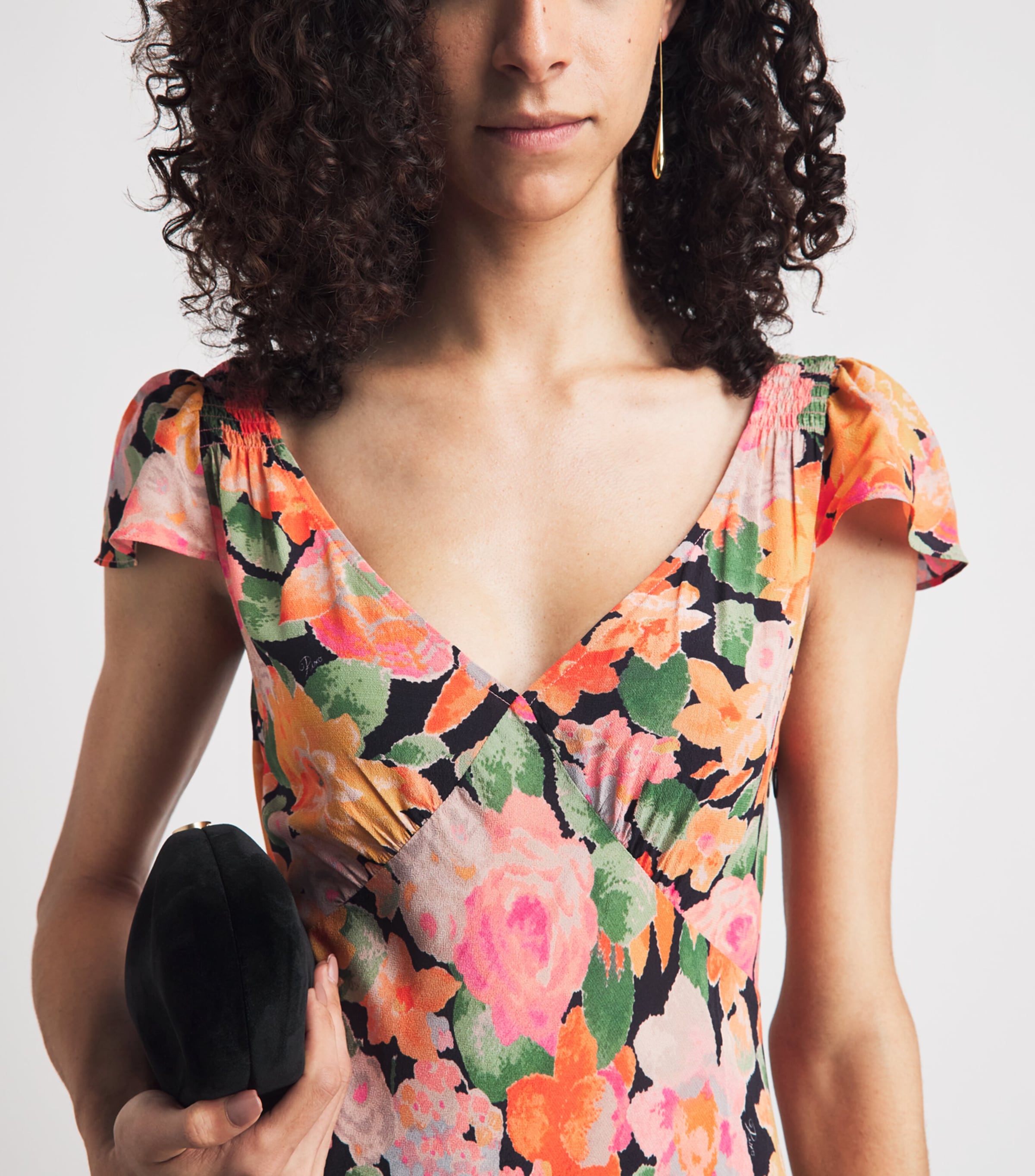 Rixo Womens Floral Cathy Midi Dress Chelsea Floral Black Image 3