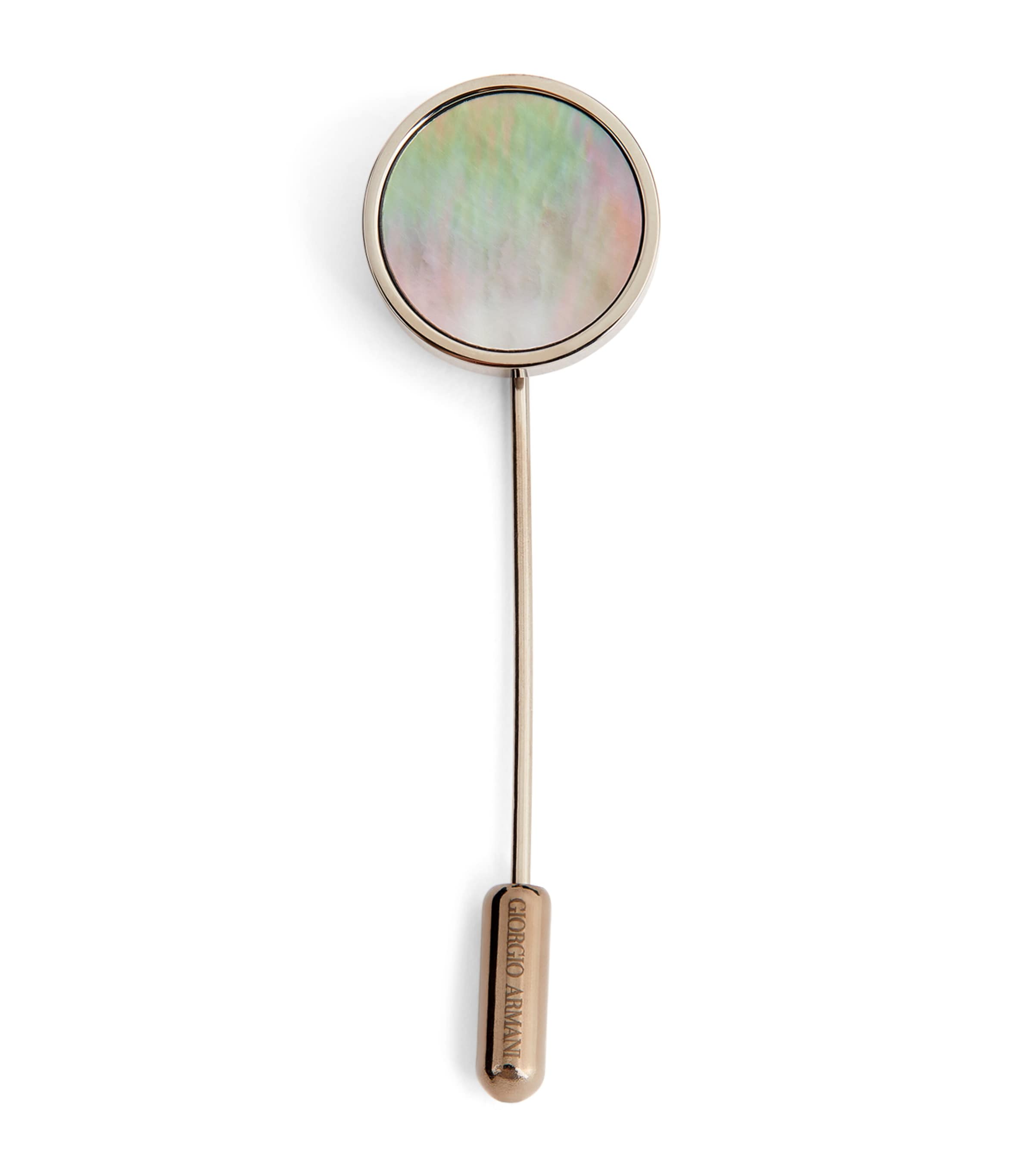 Giorgio Armani Mother-of-pearl Silver Brooch In Grey