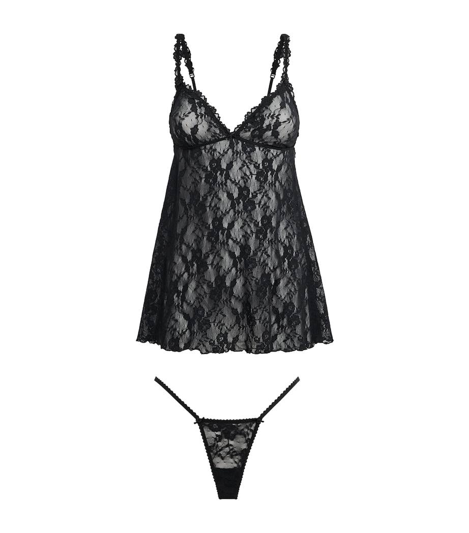 Stretch Lace Babydoll and Thong Set SOOT Image 1