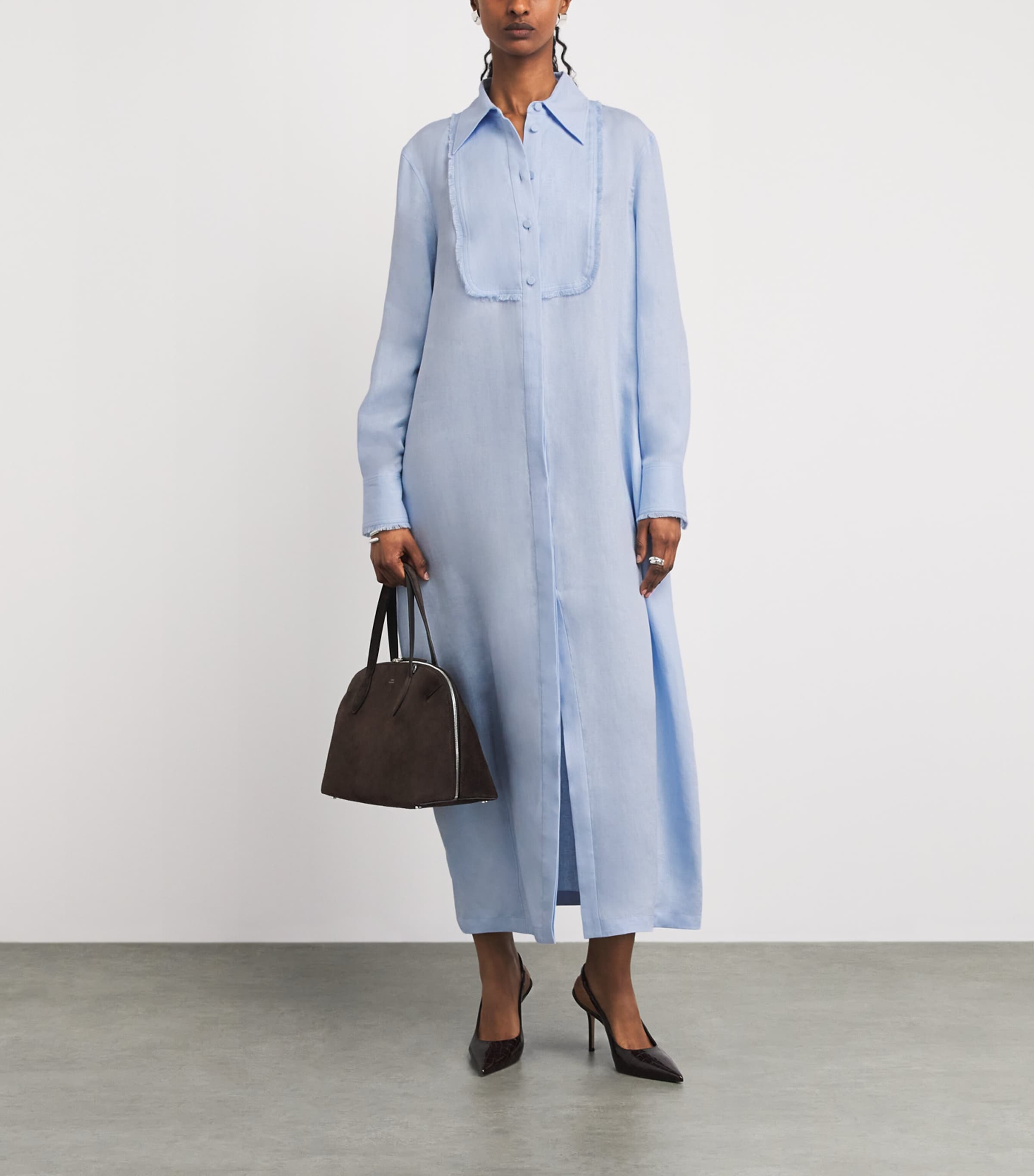 Agnona Womens Linen Maxi Shirt Dress Light Blue Cloud Image 2