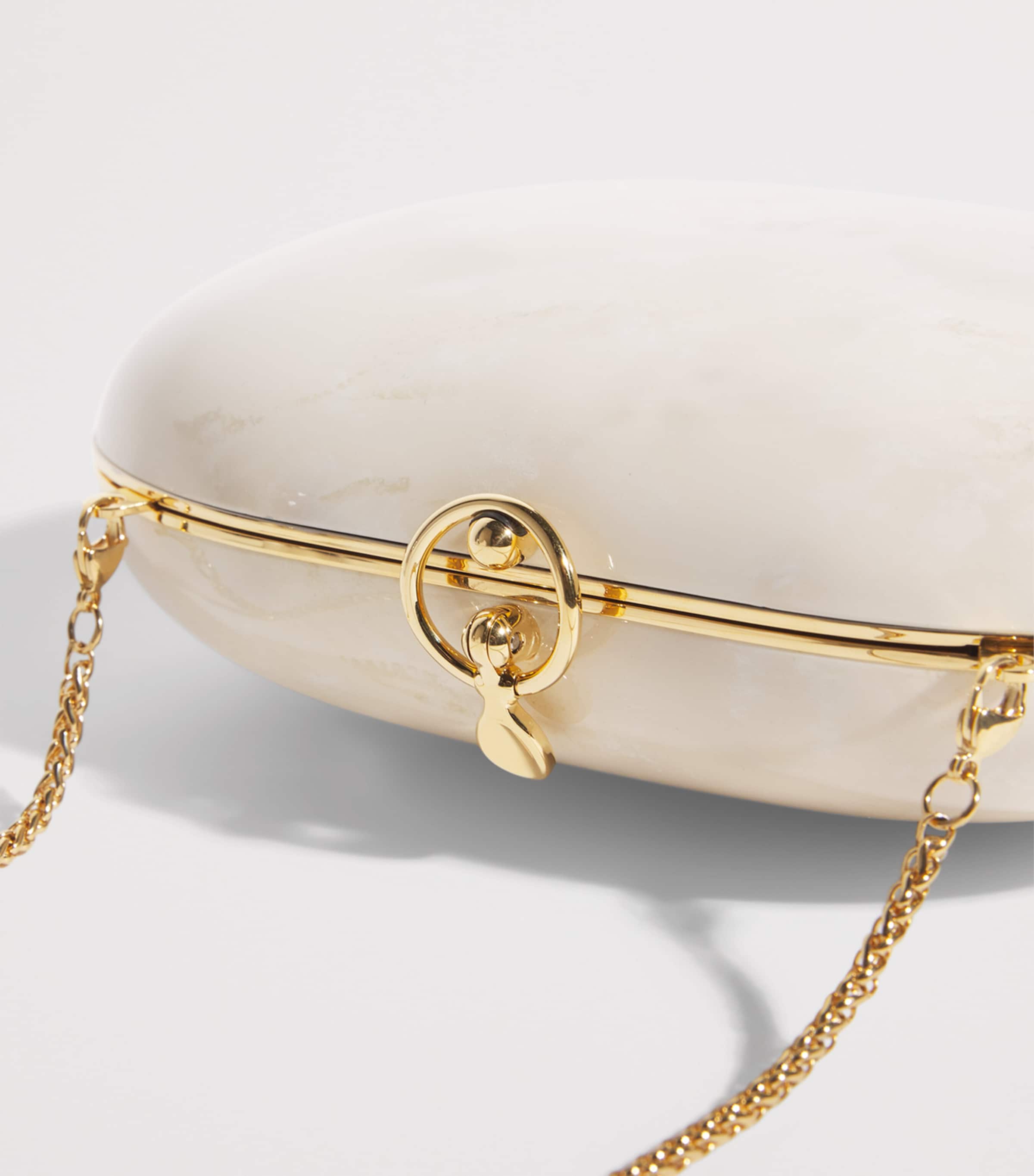 Jeffrey Levinson Oval Elina Clutch Bag Cream & Gold Image 6