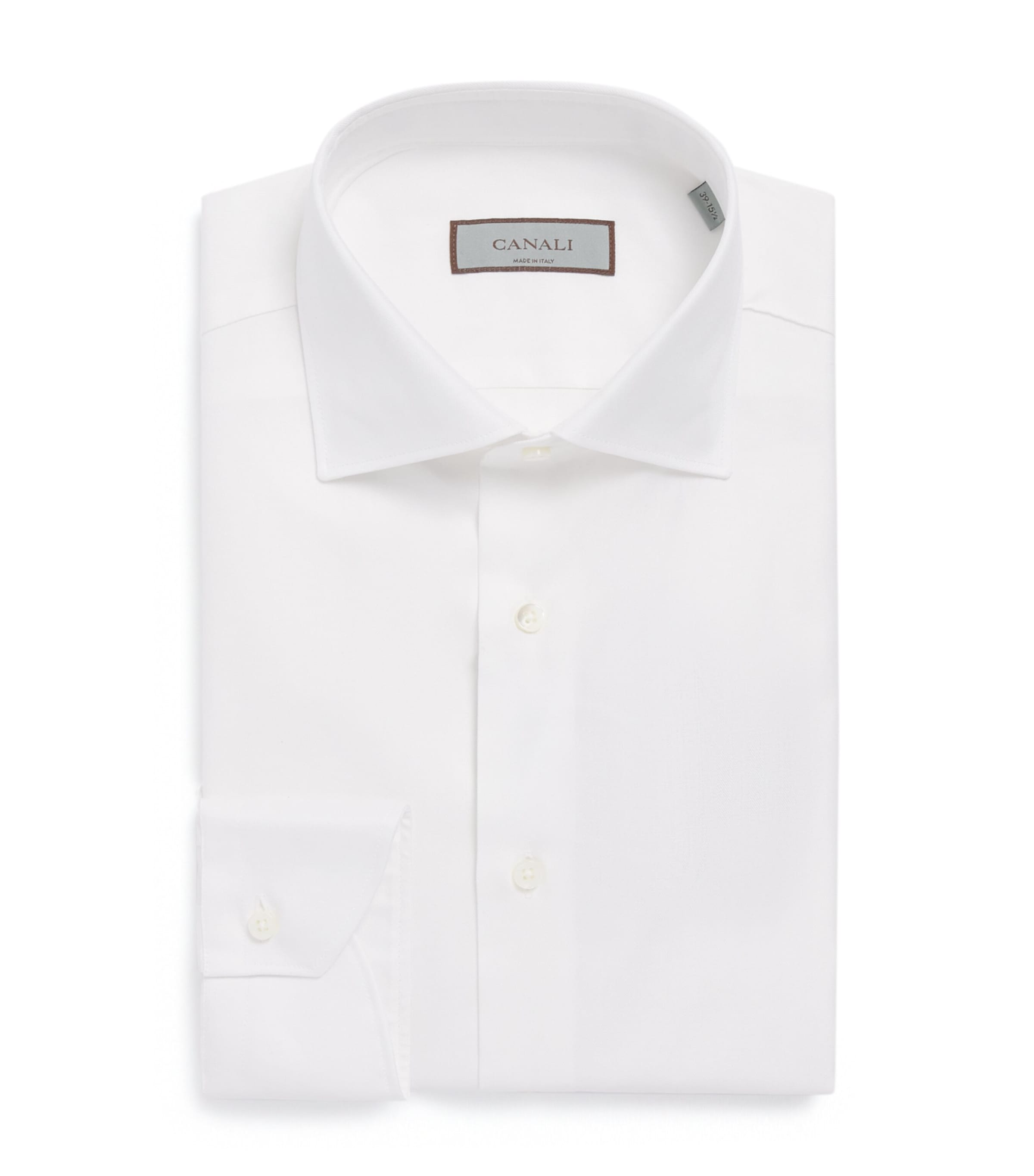 Canali Mens Cotton Herringbone Shirt White Image 1