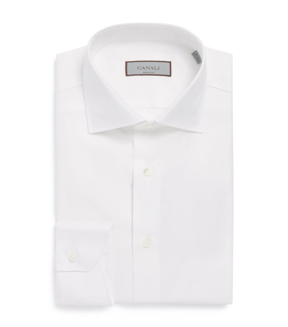 Canali Mens Cotton Herringbone Shirt White Image 1
