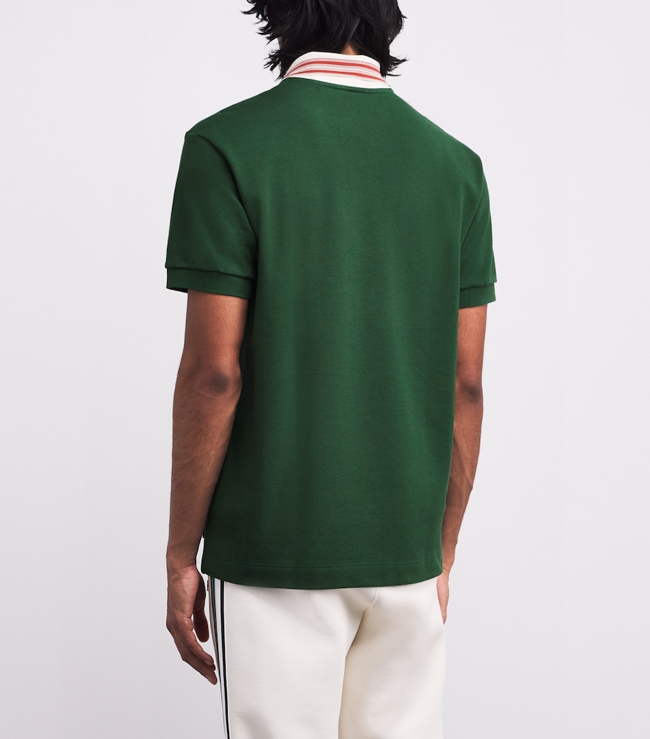 Cotton Stripe-Collar Polo Shirt GREEN Image 4