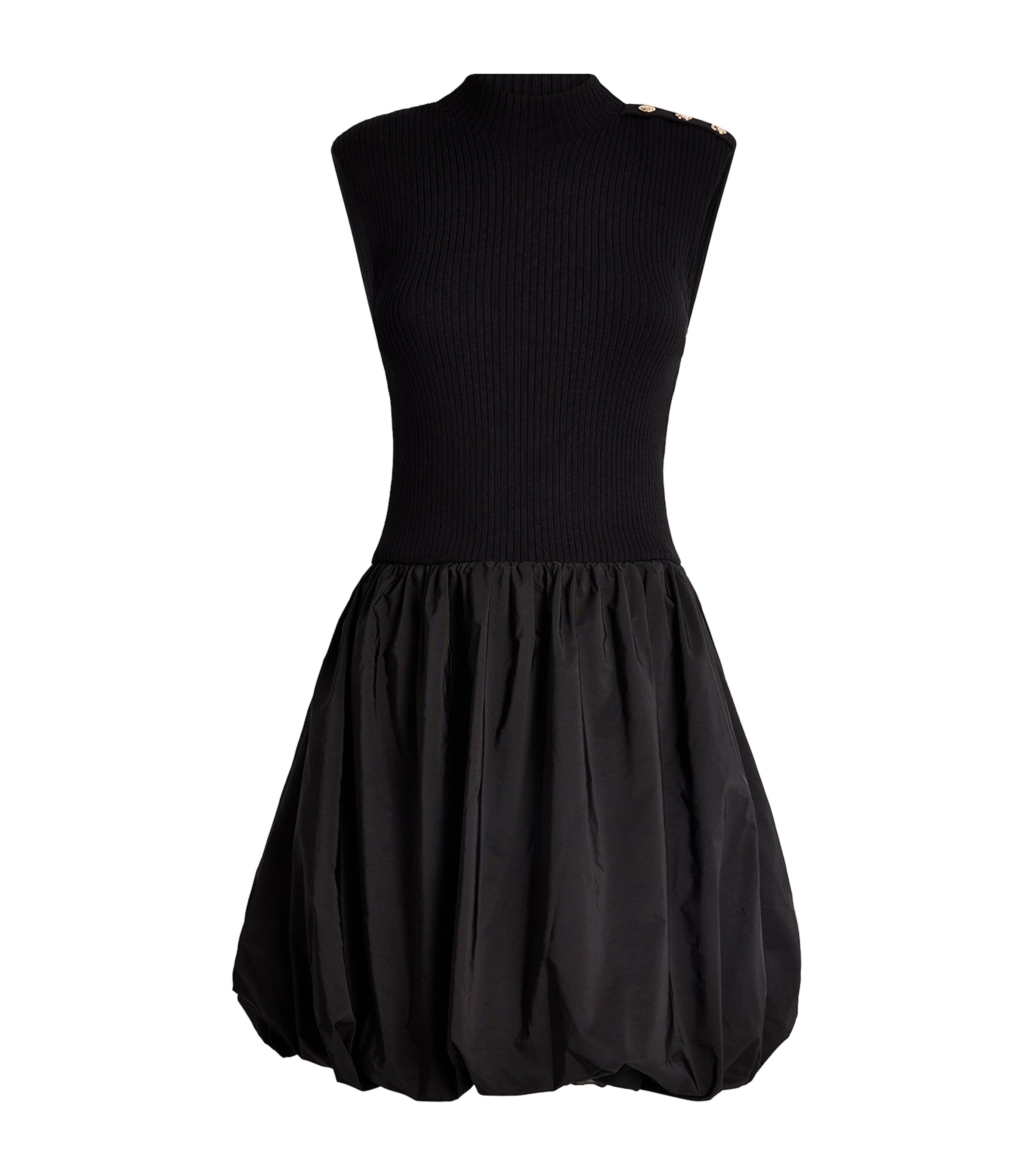 Maje Rib-knit Taffeta Mini Dress In Black