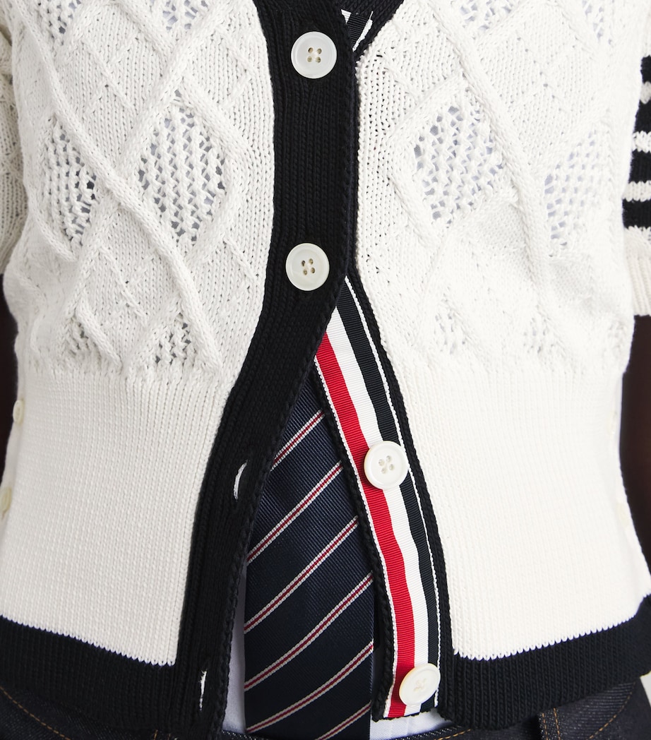 Thom Browne Womens Argyle Pointelle Knit Cardigan White Image 3