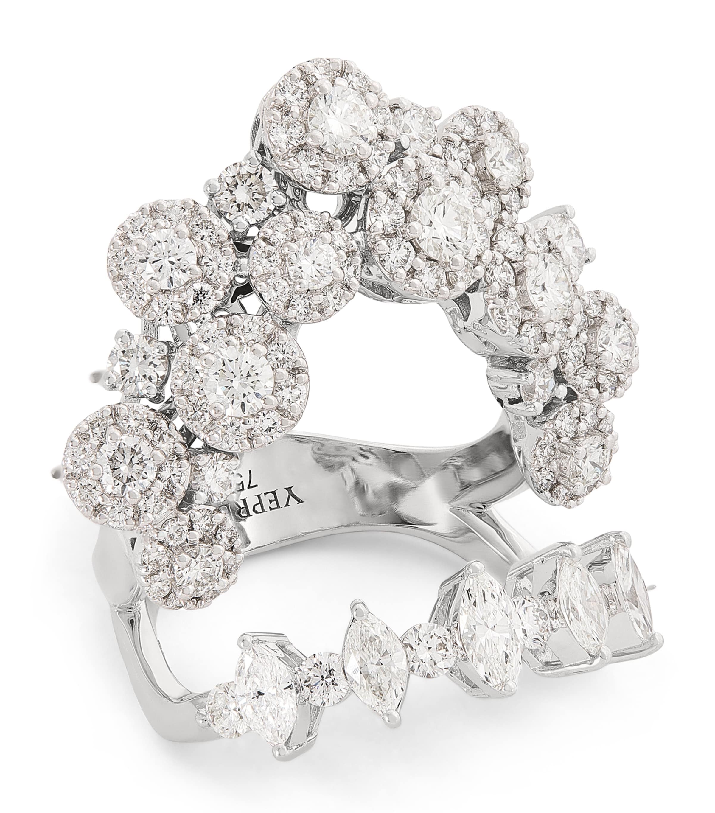 Yeprem White Gold And Diamond Arch Ring In White