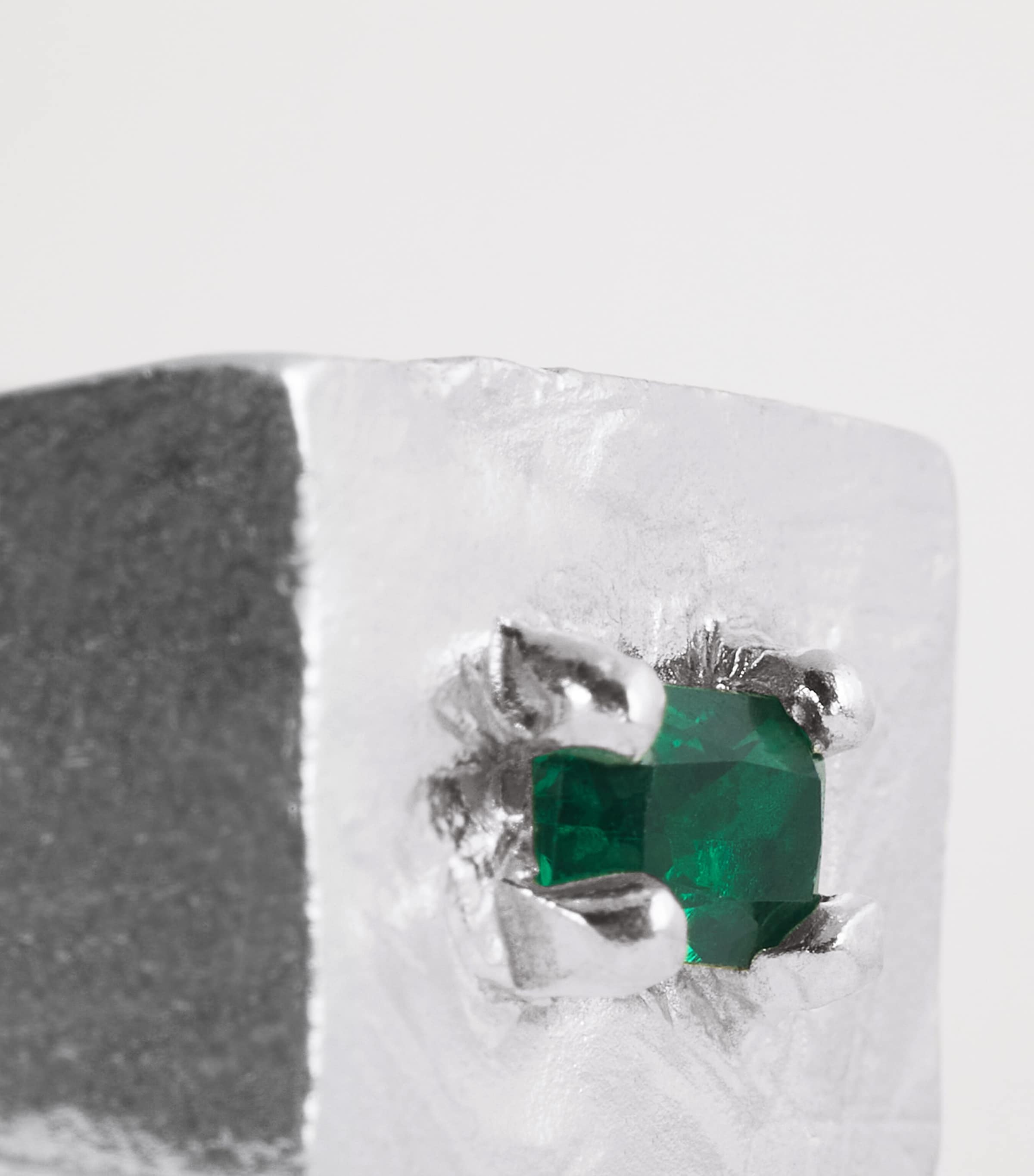 Sterling Silver and Emerald Square Signet Ring GREEN Image 5