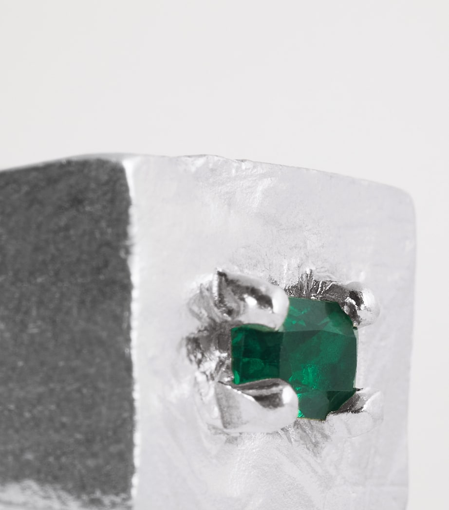 Sterling Silver and Emerald Square Signet Ring GREEN Image 5