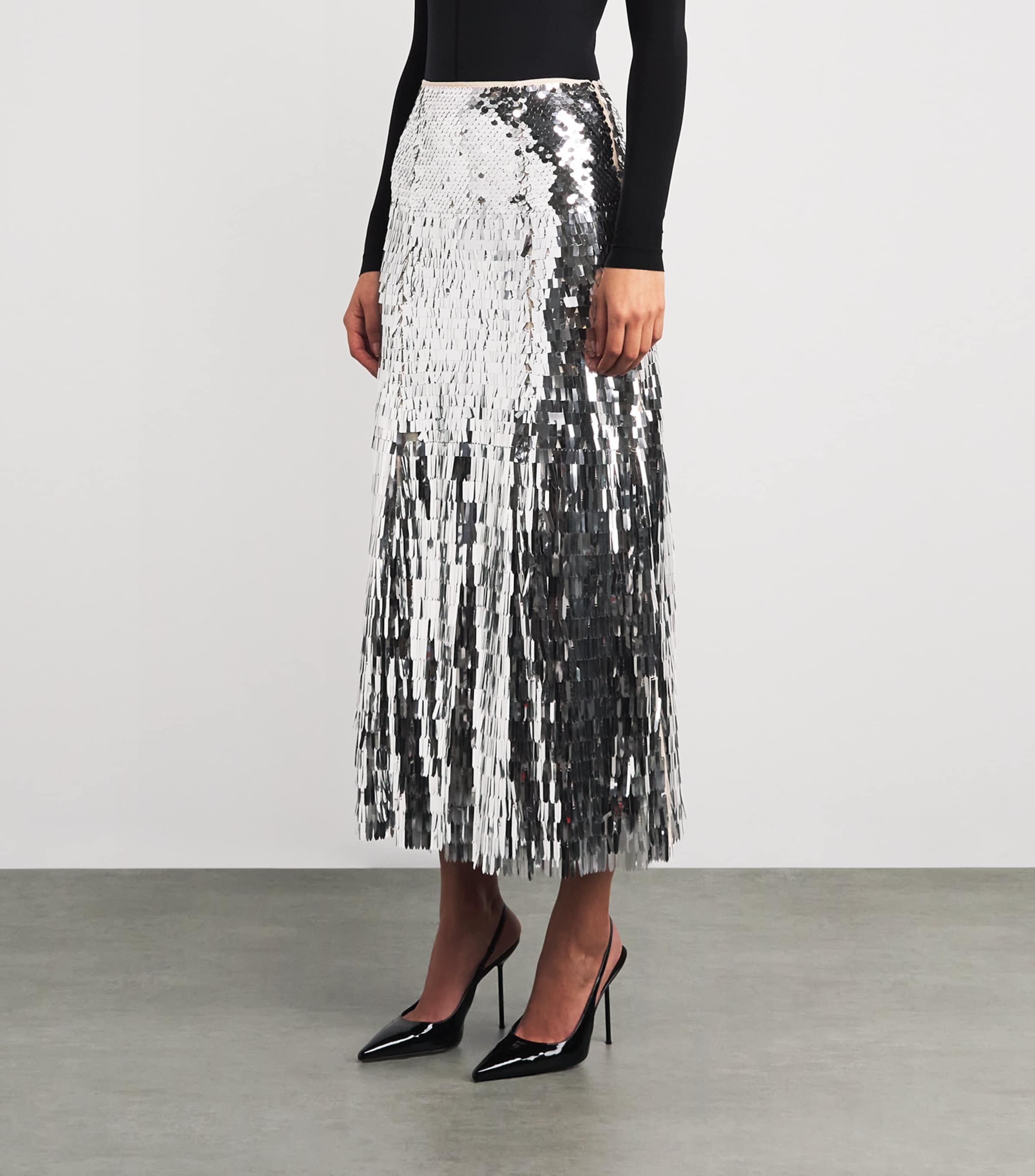 Sequin-Embellished Midi Skirt SILVER Image 3