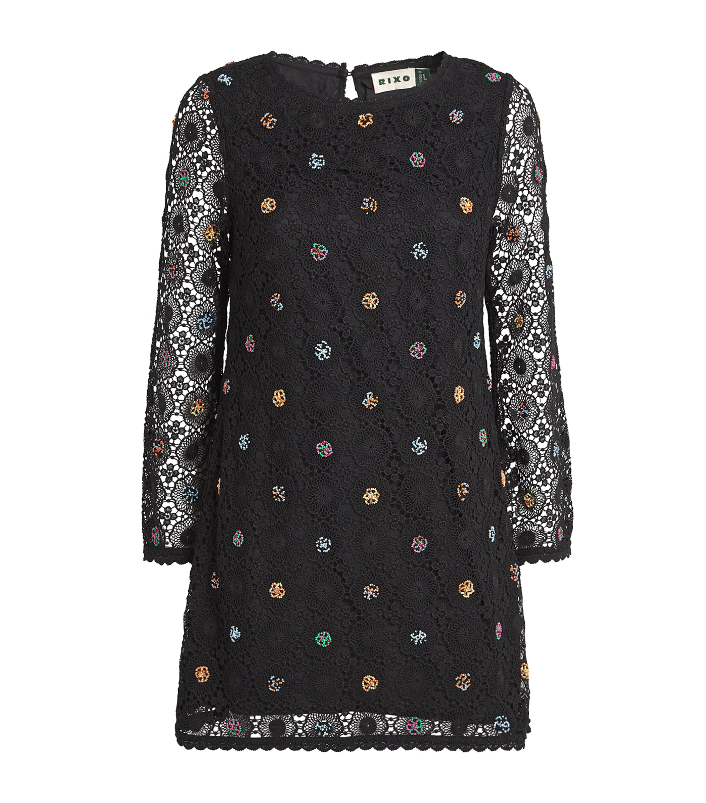 Shop Rixo London Crochet Embellished Mylene Mini Dress In Black