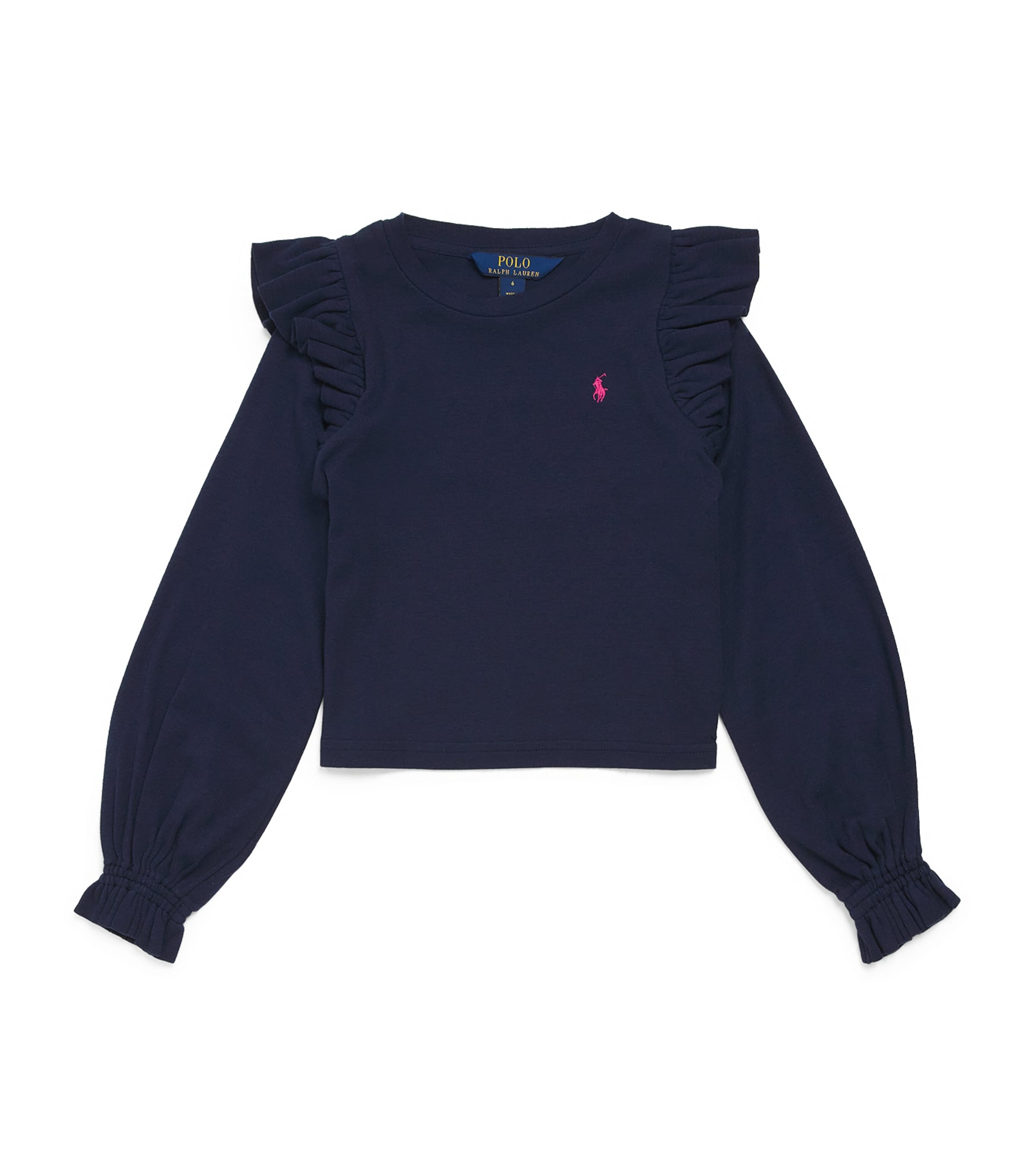 Shop Ralph Lauren Ruffle-trim Polo Pony T-shirt In Navy