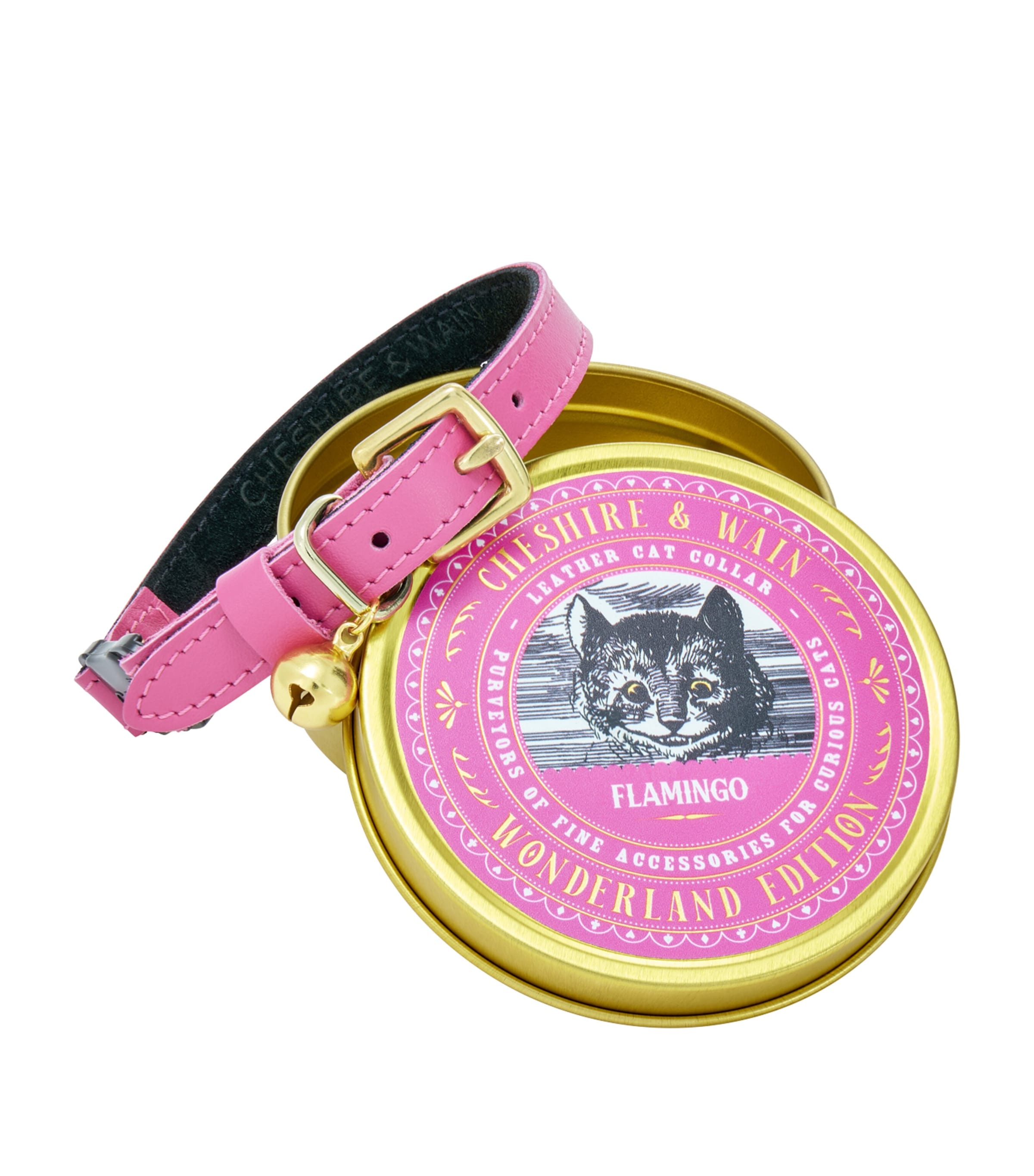 Cheshire & Wain Small Leather Wonderland Cat Collar Pink Image 1