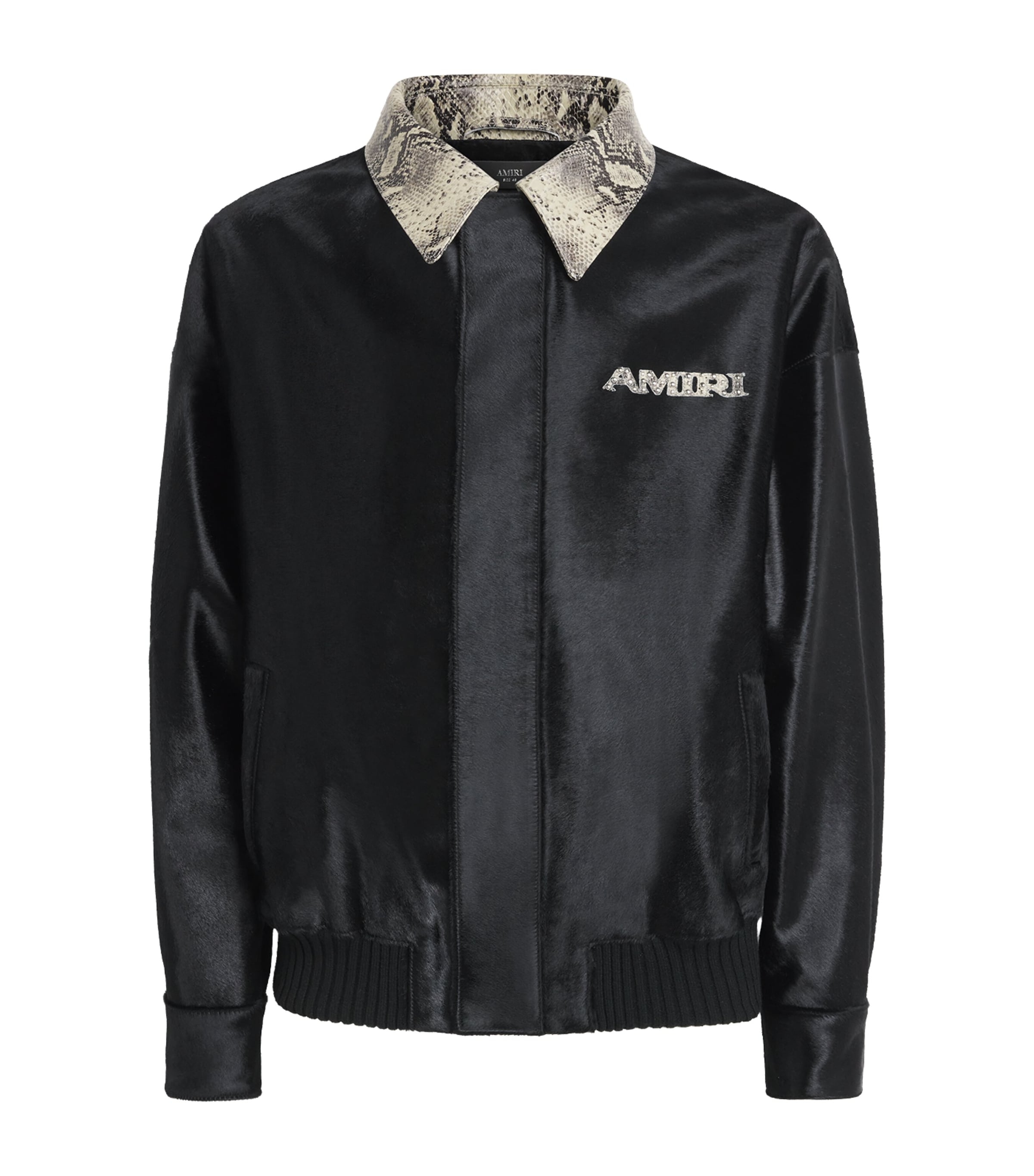 AMIRI Mens Faux Fur Snakeskin Collar Jacket Black Image 1