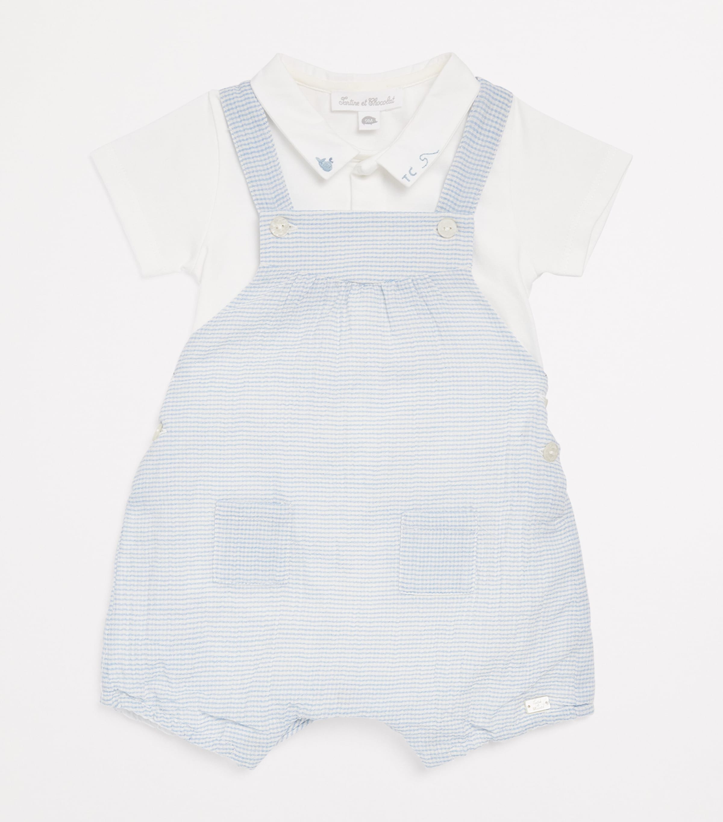 Tartine et Chocolat Cotton Dungarees and Bodysuit Set (0 Months-18 Months) Bleu Cï¿½leste Image 3