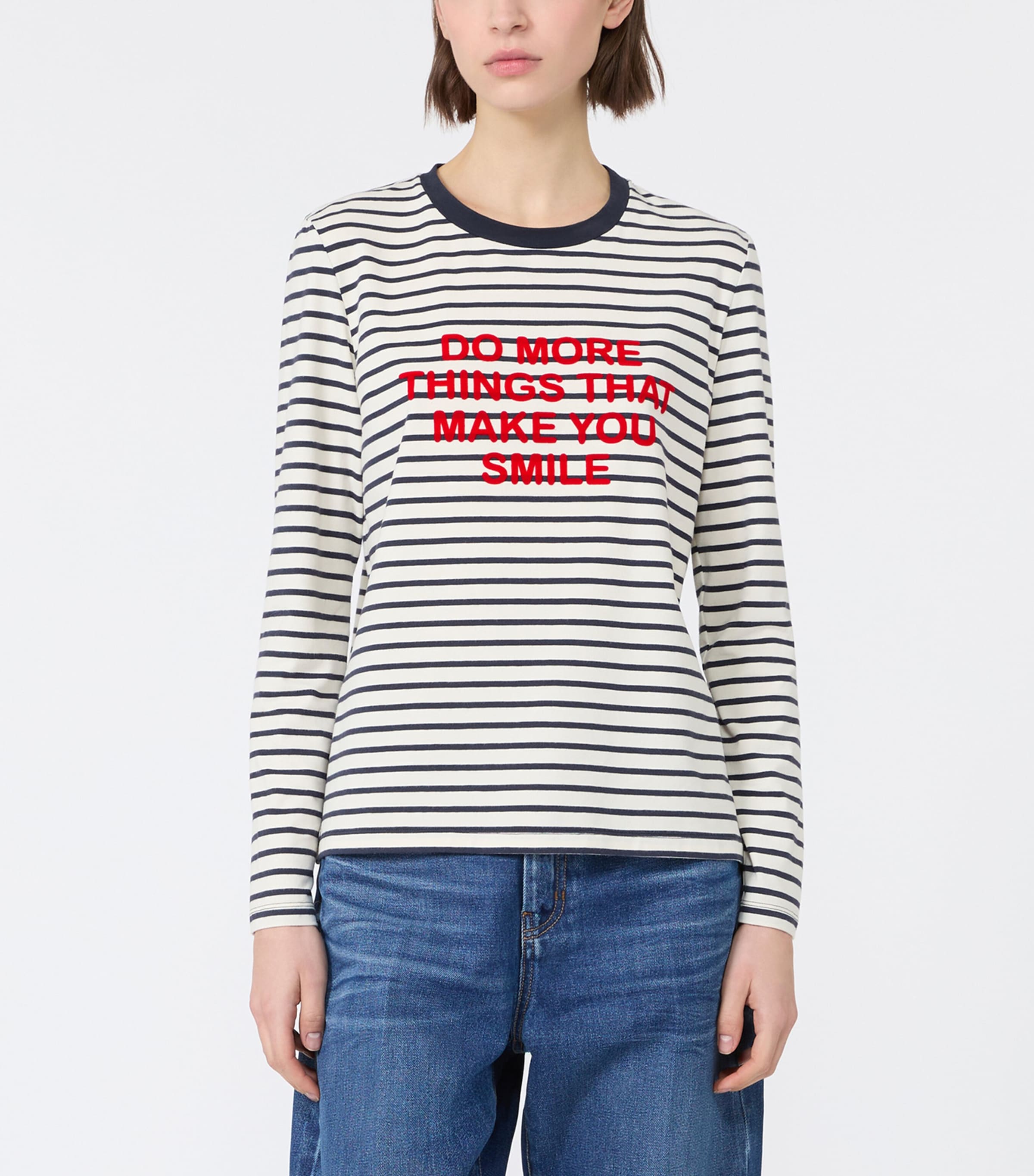 Weekend Max Mara Womens Stripe Slogan T-Shirt Navy Image 3