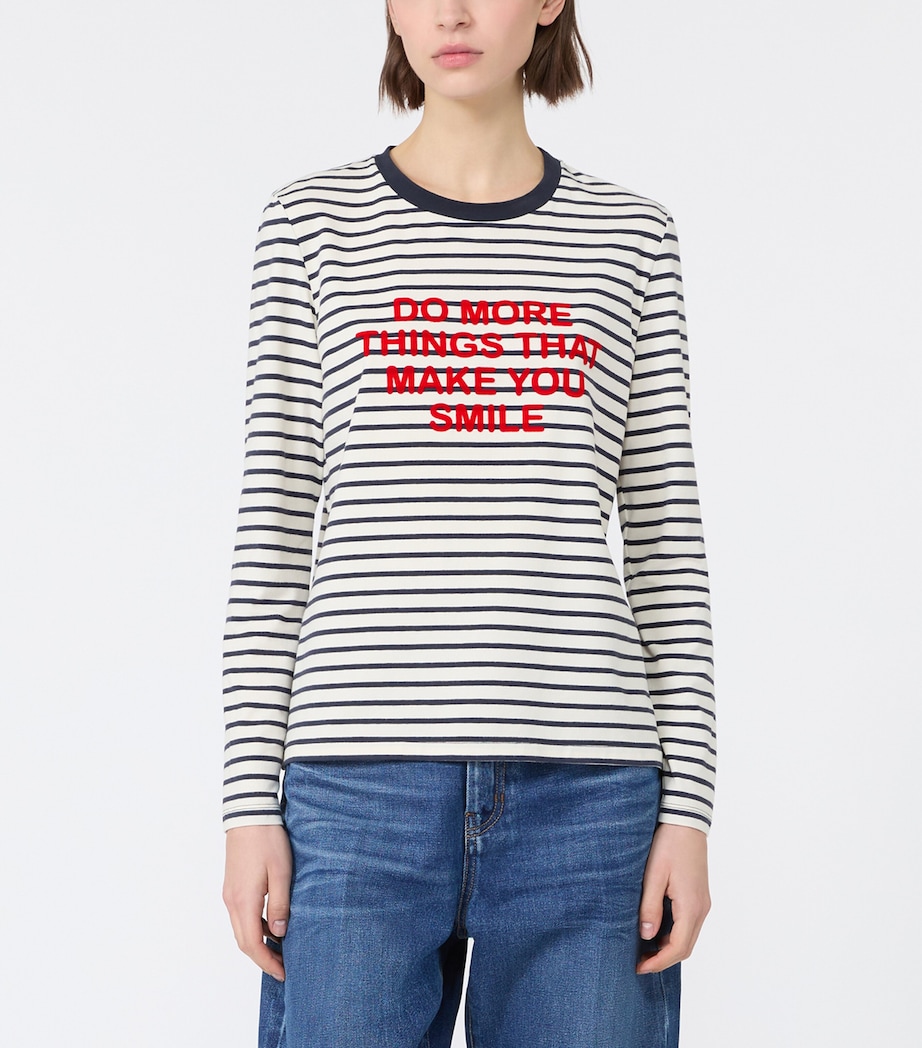 Weekend Max Mara Womens Stripe Slogan T-Shirt Navy Image 3
