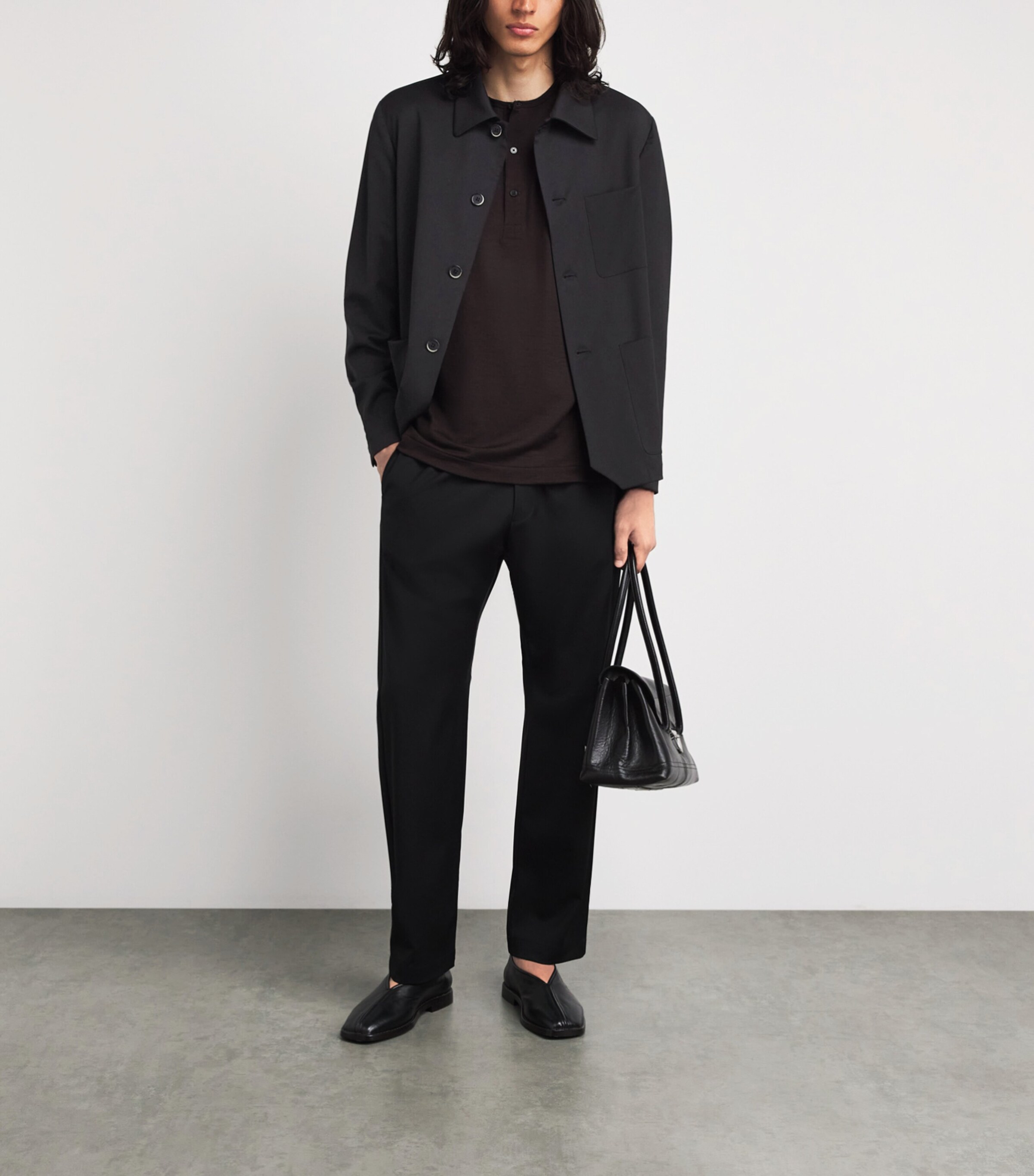 Barena Mens Stretch-Wool Gabardine Overshirt Nero Image 2